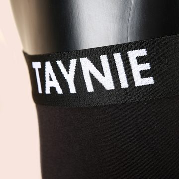 Taynie Retro Boxer schwarz/weiß - Herren Boxershorts aus Bio-Baumwolle sportlich (2er-Pack) Logo auf elastischem Bund