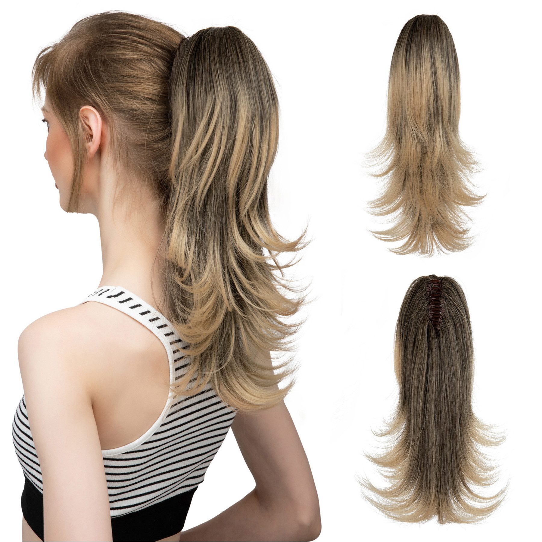 Mutig Kunsthaar-Extension Haarteil mit Gummiband, Pferdeschwanz mit Klammer & Kordelzug, 35 cm, Großes Haarteil, Lockiger Pferdeschwanz, Synthetische Haarverlängerung
