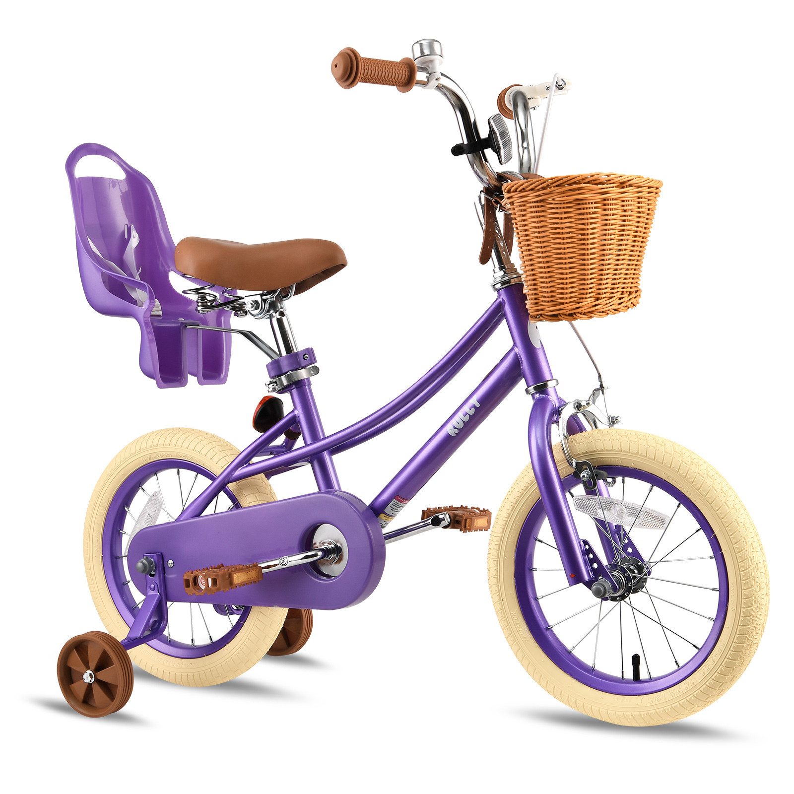 RULLY Kinderfahrrad Kinderfahrrad für Mädchen 12/14/16 Zoll mit Stützrädern, 2–7 Jahre, 1 Gang, Mit Korb, Puppensitz, Stützrädern, Schutzblech & Glocke
