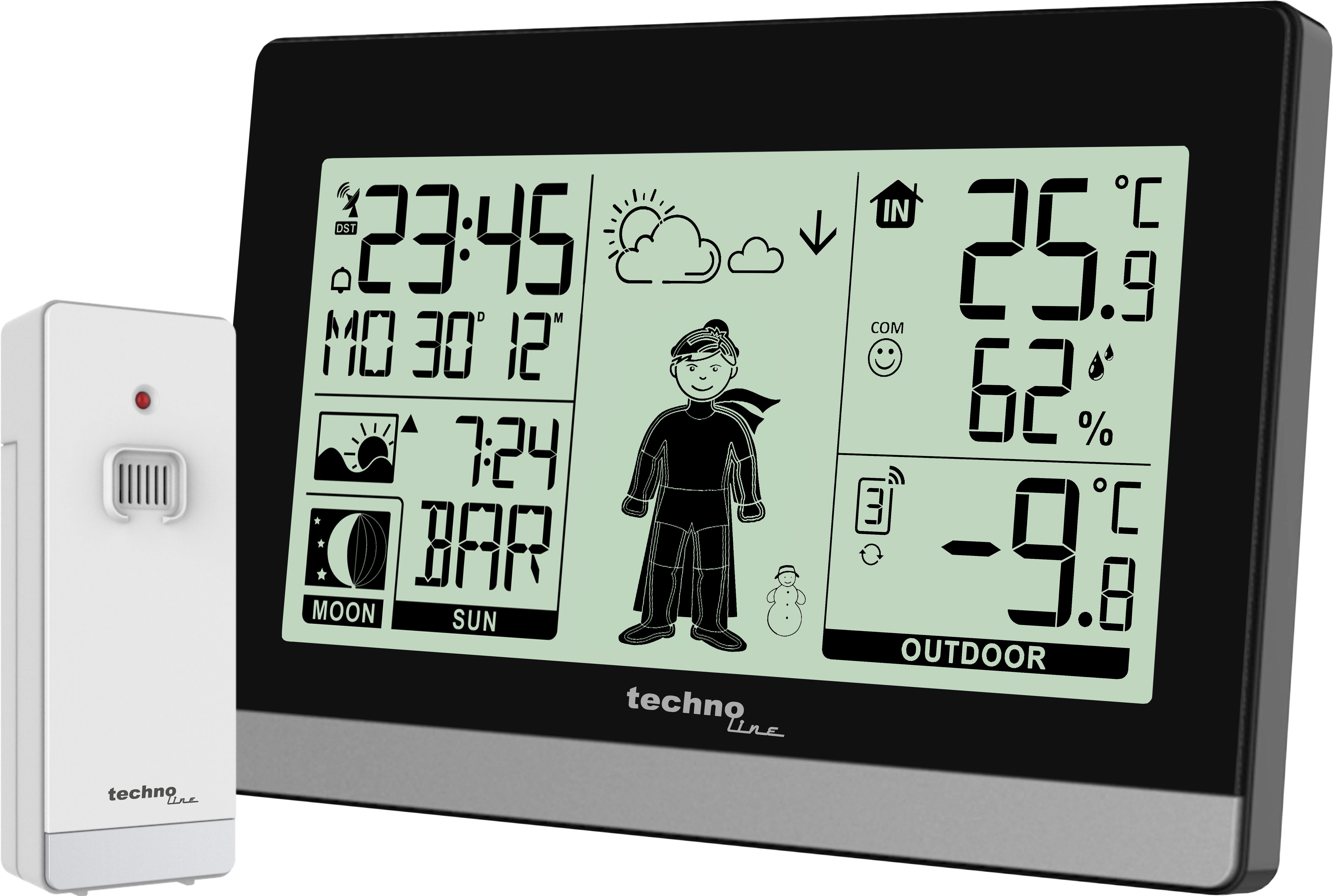 technoline WS 9612 Wetterstation (inklusive Außensender, mit "Wettermännchen“ zieht sich dem Wetter entsprechend an)