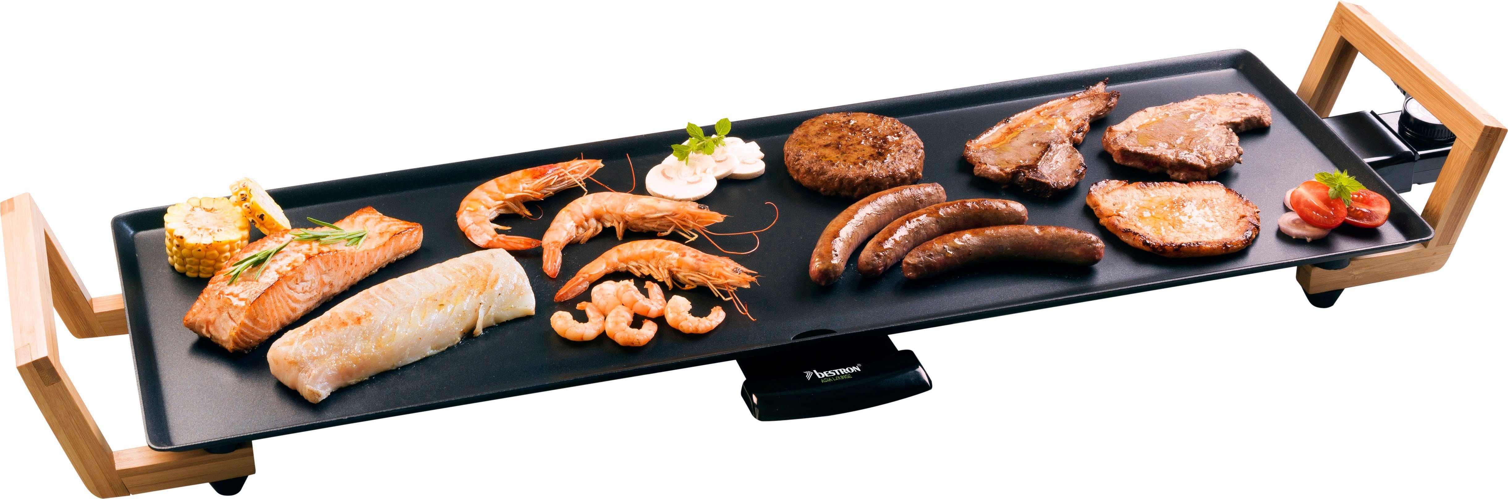 bestron Tischgrill ABP603BB Asia Lounge, 1800 W, Teppanyaki Grillplatte XL im Asia Design, mit Bambus-Griffen