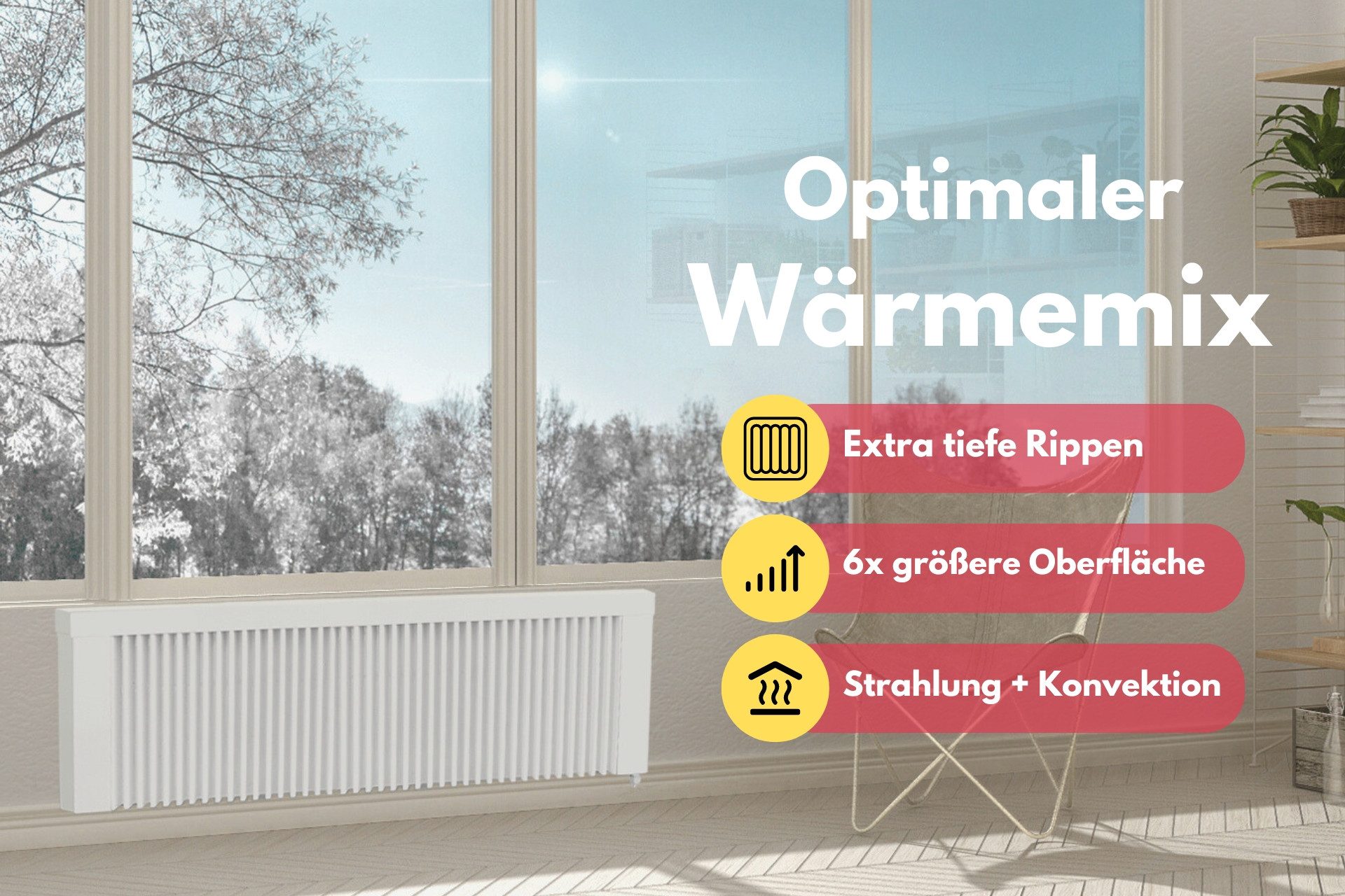 eVARMO Elektro-Heizkörper areo smart base, Digitales Thermostat mit LCD-Display und 4 Knöpfen