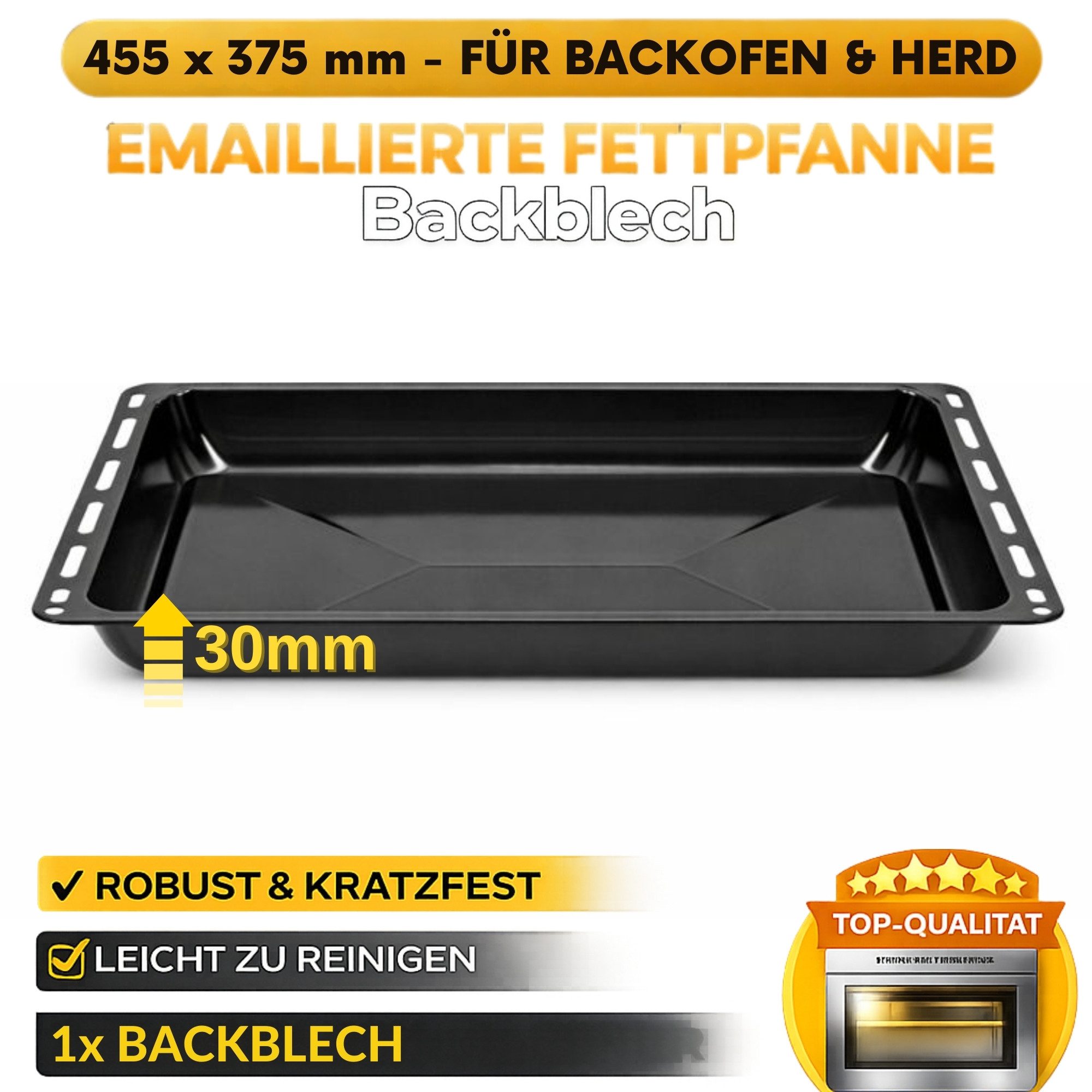 ICQN Backblech 455 x 375 mm, Emailliert, (1-St), Fettpfanne für Backofen & Herd, Kratzfest & Rostfrei