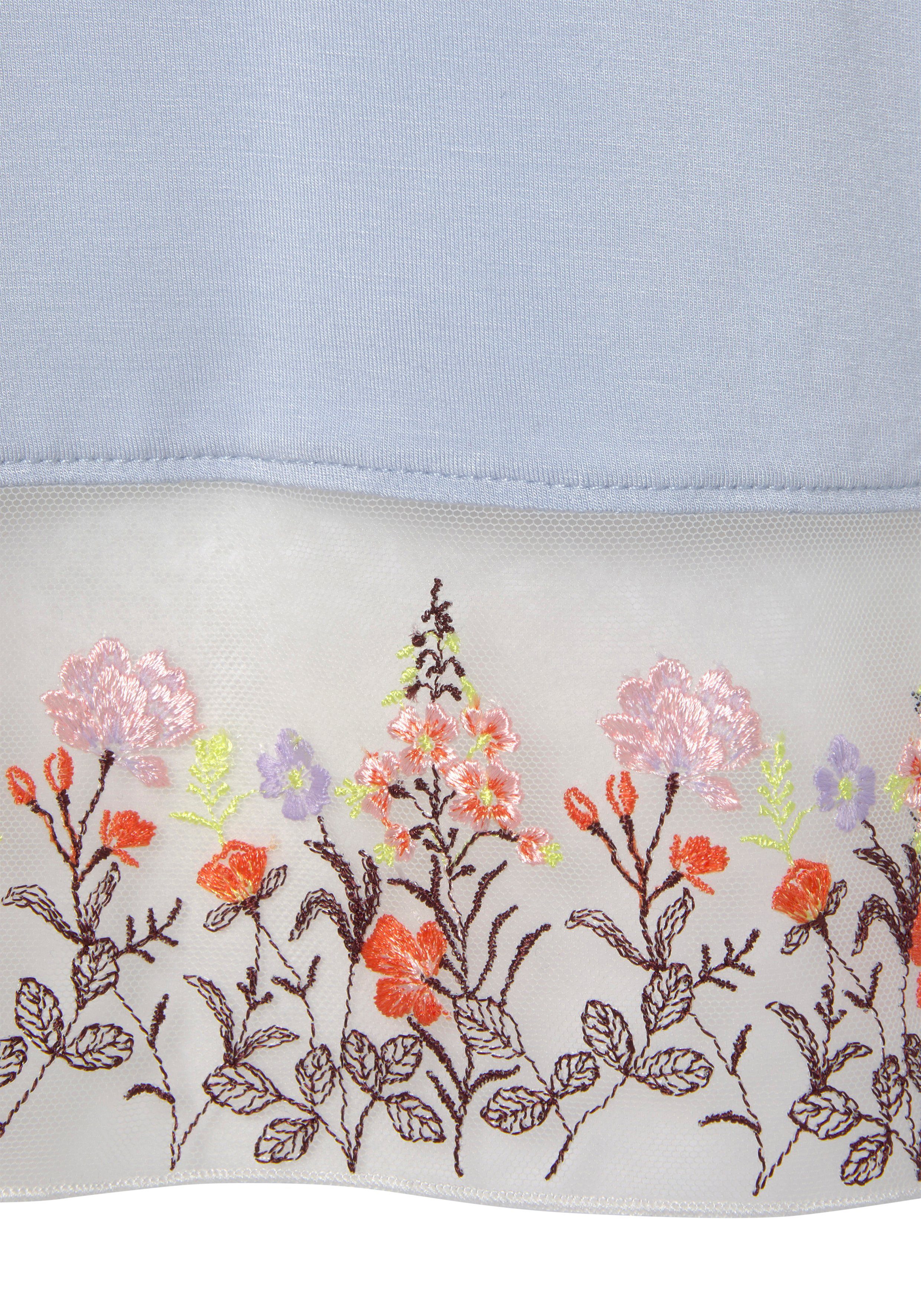 Kimono-Kragen, LASCANA mit bestickter Kimono, Hellblau Spitze Gürtel, Kurzform, Viskose,