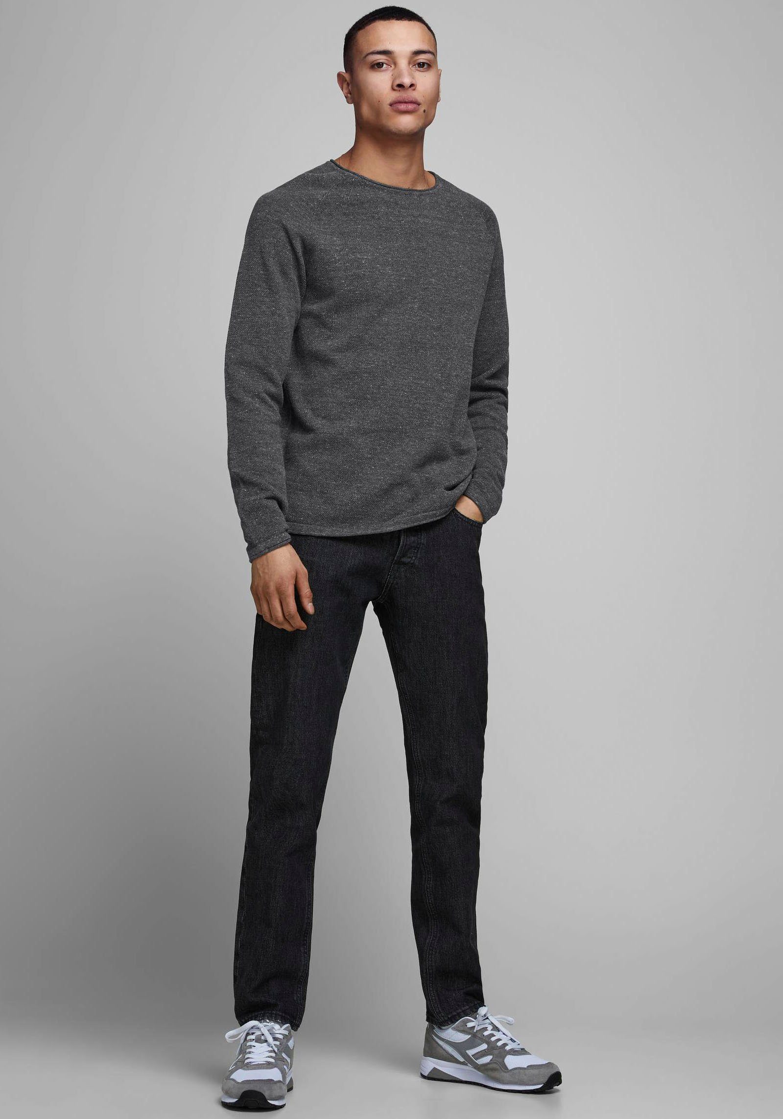 Jack & melange dark Jones KNIT HILL Rundhalspullover grey