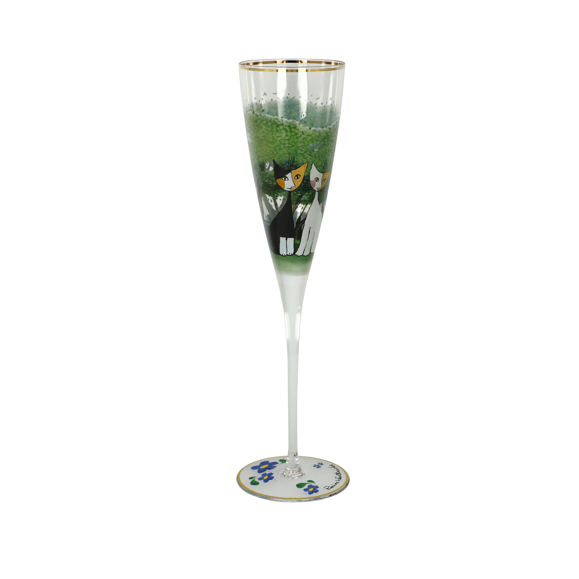 Goebel Sektglas Rosina Wachtmeister, Glas, mit Echtgoldauflage, Grün, Katzen, H: 27.5cm