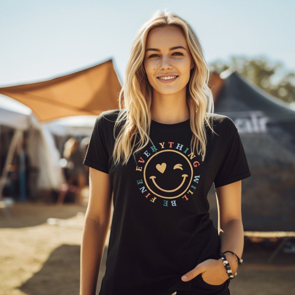 MAKAYA Print-Shirt Woodstock Motiv Smile Happy Spruch Text Herz Logo Sprüch günstig online kaufen