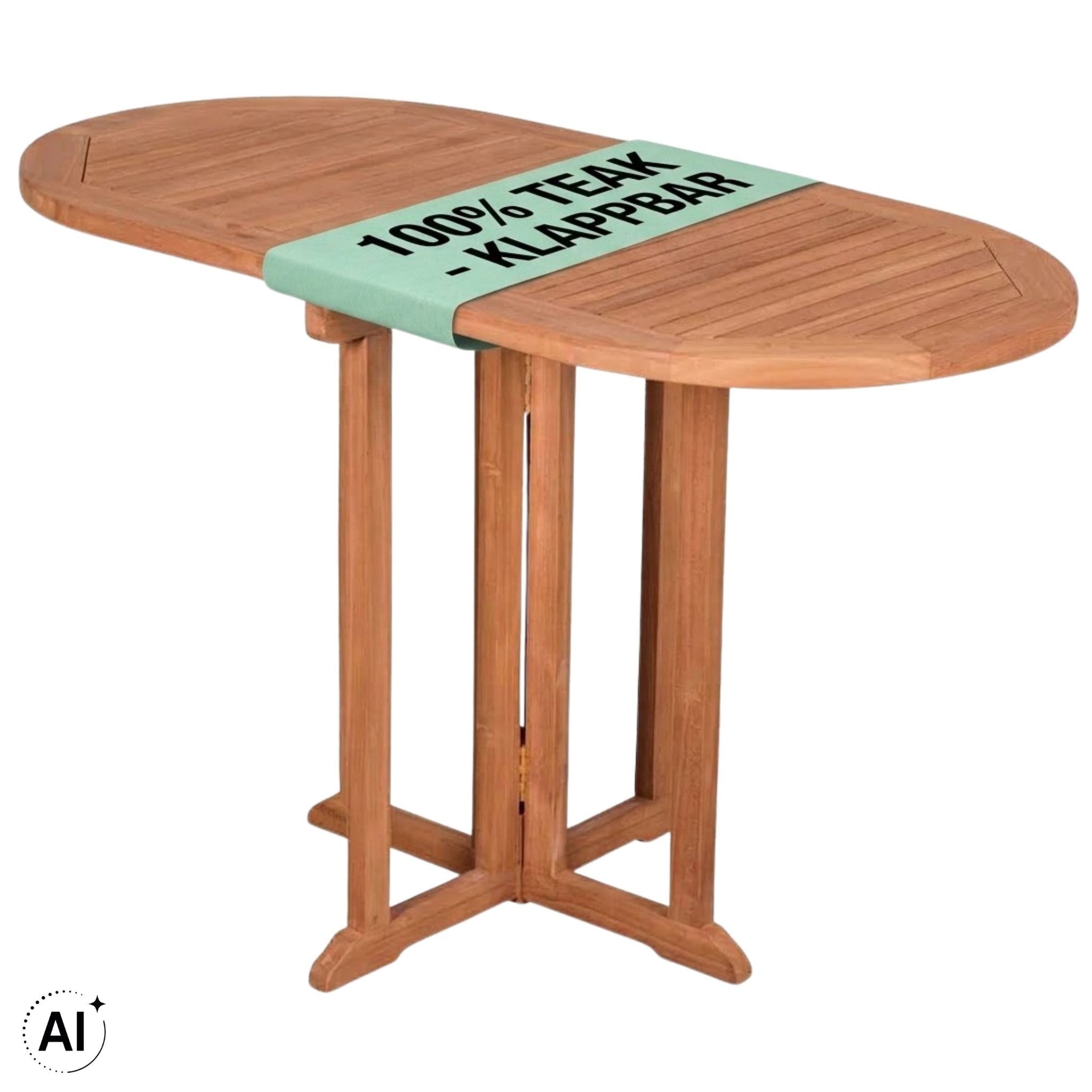 MR.DEKO Gartentisch Balcony Teak 120x60 cm klappbar Balkon Tisch Holz wetterfest (Ideal zu Deckchairs kombinierbar – für drinnen & draußen geeignet, 1-St), Plantagen-Teak Vollholz – wetterfest, vielseitig, leicht montierbar