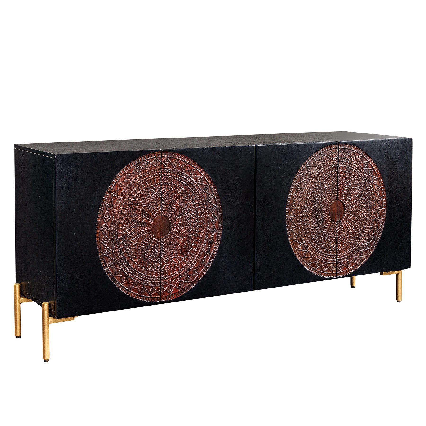 riess-ambiente Sideboard MANDALA 160cm schwarz / gold · Massivholz-Kommode günstig online kaufen