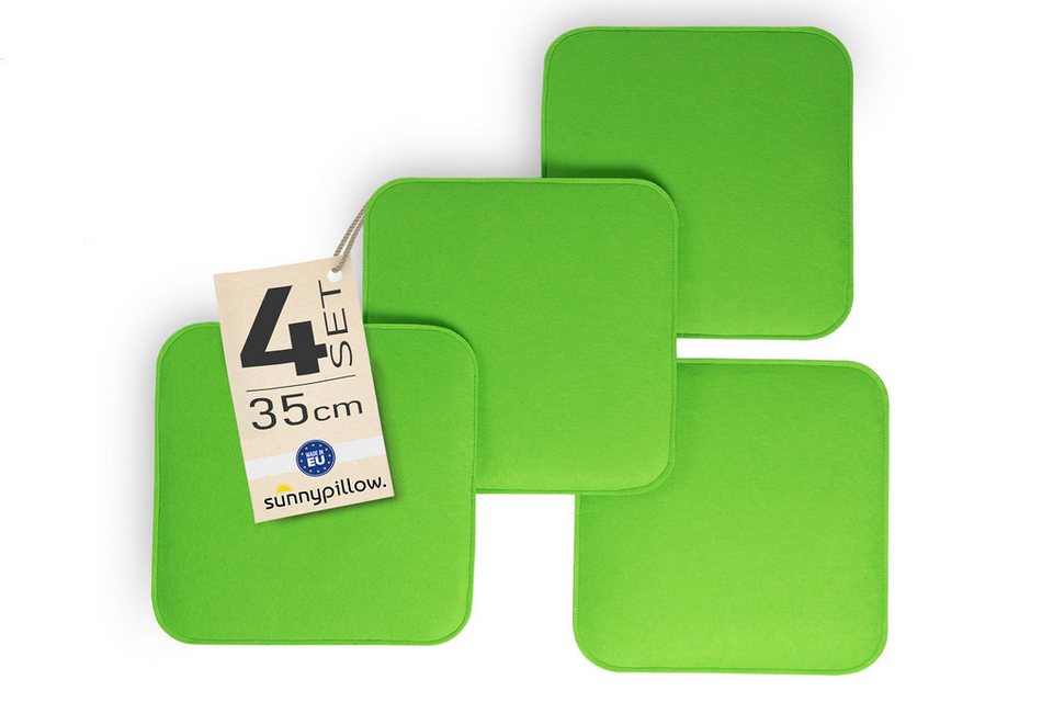sunnypillow Stuhlkissen 4er Set Stuhlkissen aus Filz quadratisch 35x35 cm Filzkissen, Grün