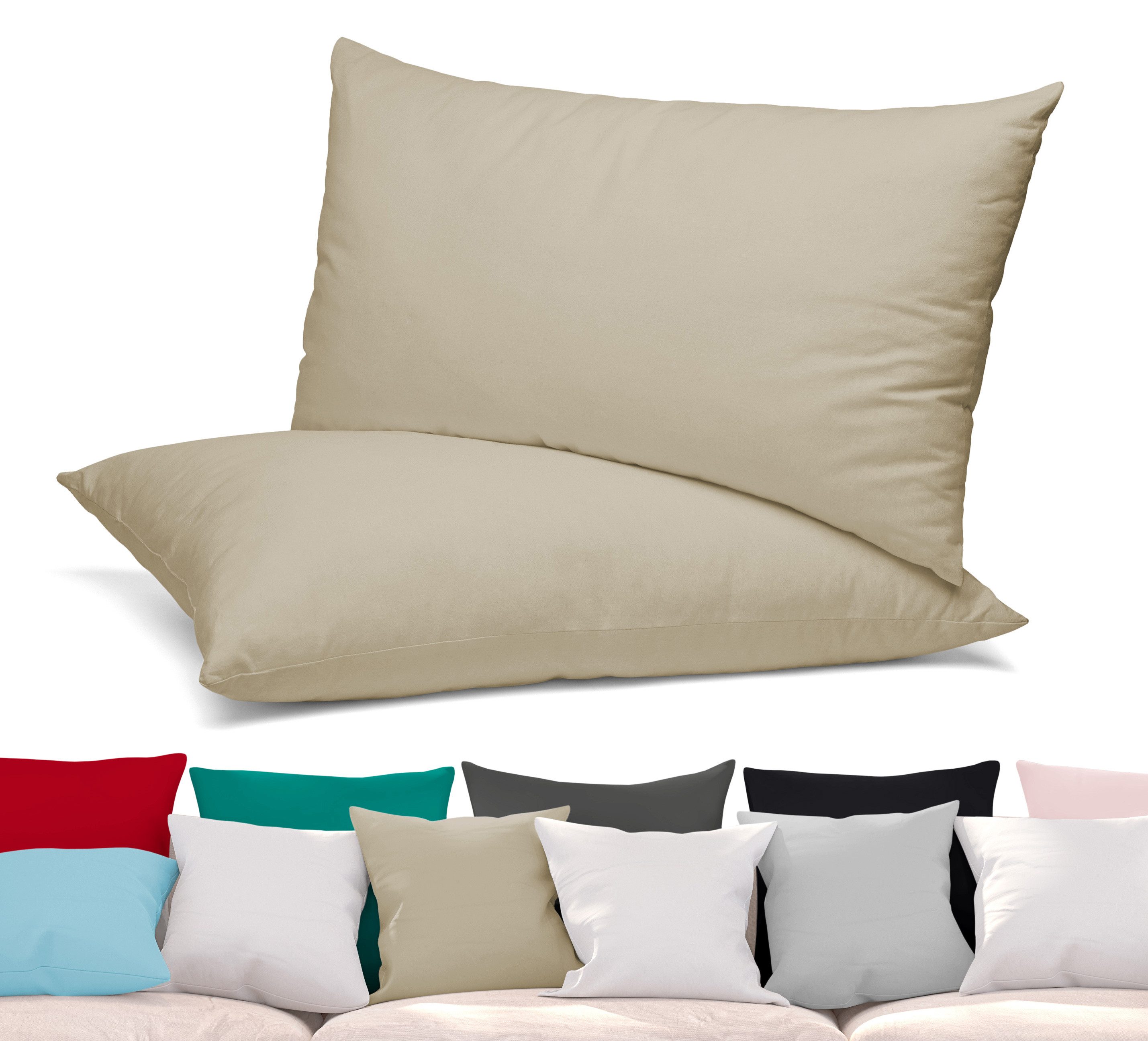 Beautex Kissenhüllen 2er Set Premium Kissenbezug aus Baumwolle, viele Farben, (2 Stück), verdeckter Reißverschluss, Jersey 160g/m², langlebig