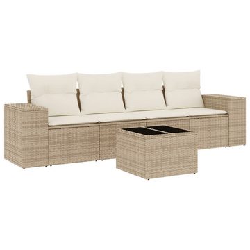 vidaXL Loungesofa 5-tlg. Garten-Sofagarnitur mit Kissen Beige Poly Rattan, 1 Teile