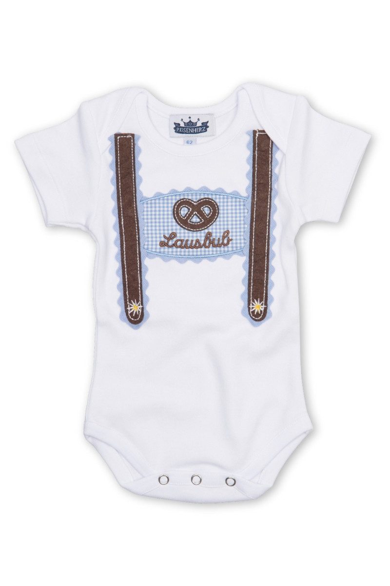 P.Eisenherz Trachtenkleid Baby Body - LAUSBUB - weiß/hellblau