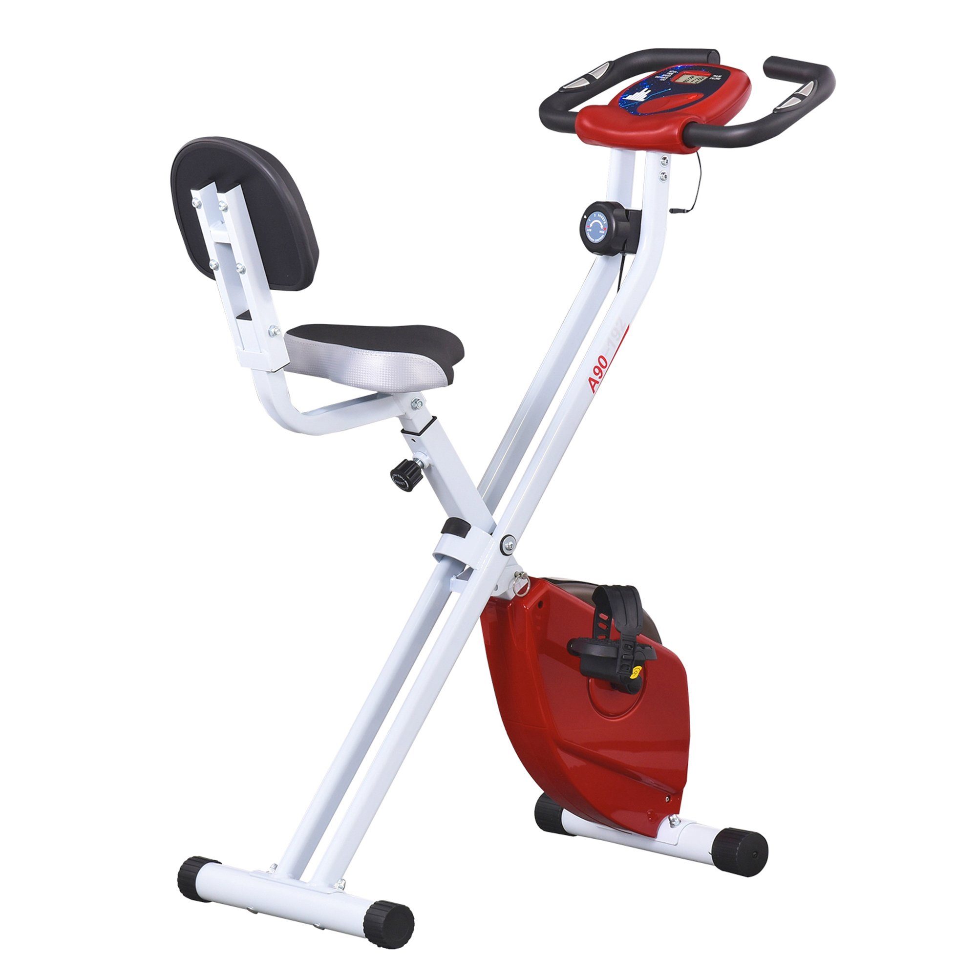 HOMCOM Heimtrainer Fitnessbike, Heimtrainer Fahrradtrainer mit 8 stufig Magnetwiderstand Stahl Rot rot,weiß