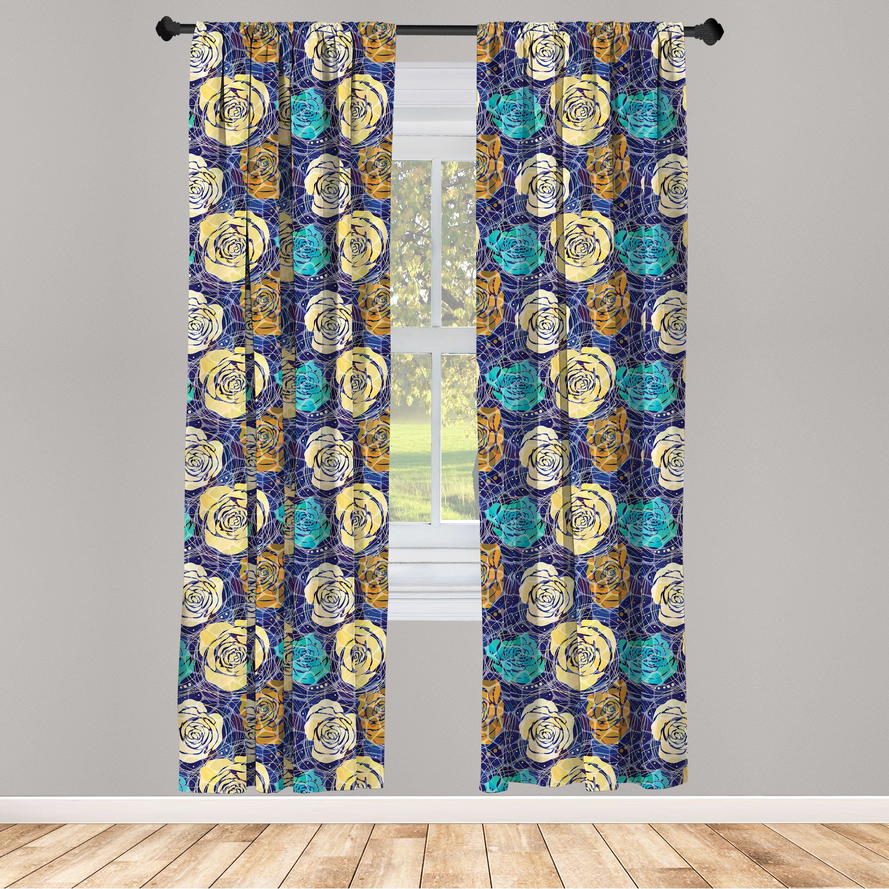 Gardine Vorhang für Wohnzimmer Schlafzimmer Dekor, Abakuhaus, Microfaser, Abstrakt Blumengekritzel-Muster