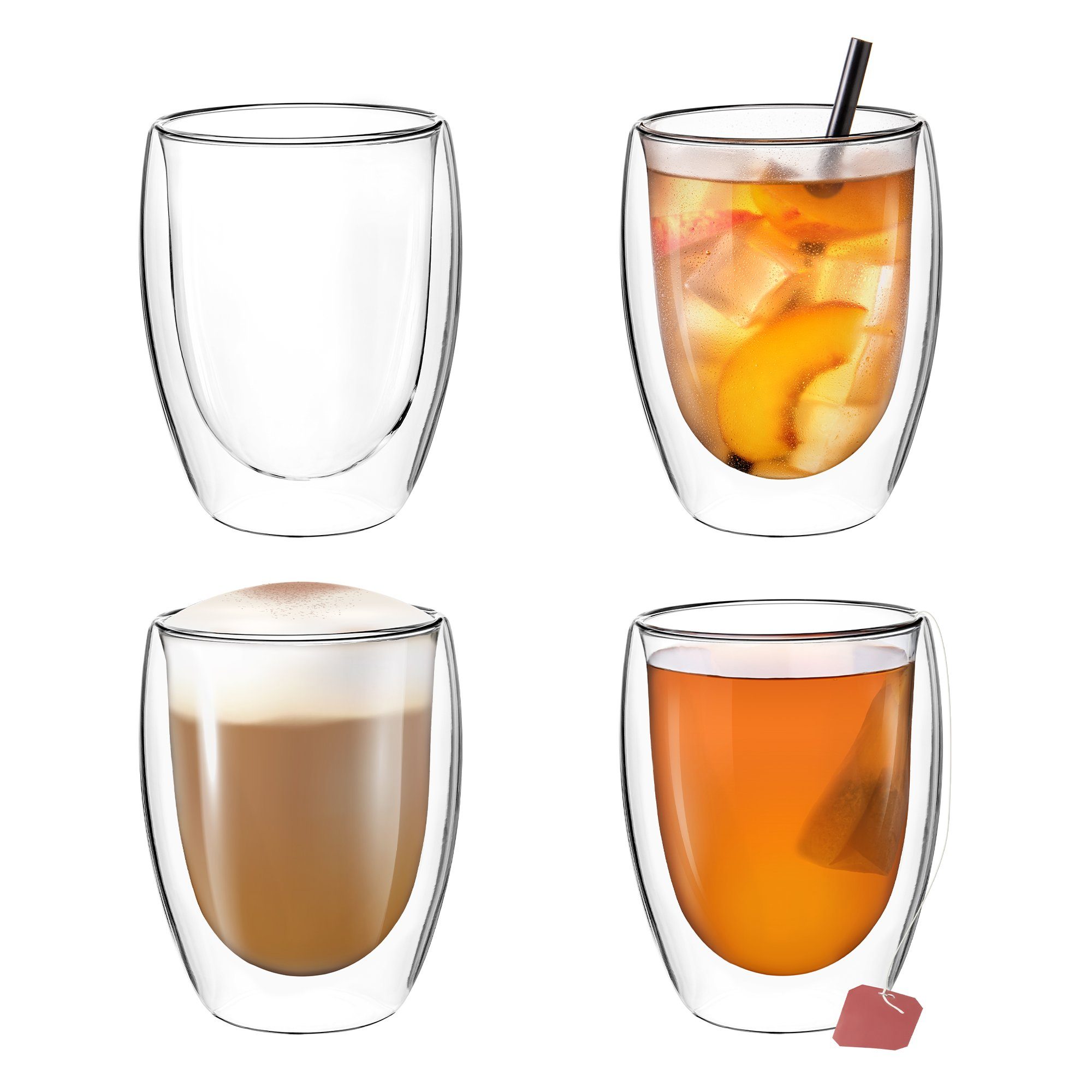 Impolio Latte-Macchiato-Glas Doppelwandige Gläser Set 4-teilig 350 ml,Teeglas, Kaffeeglas, Impolio, Mundgeblasenes Borosilikatglas