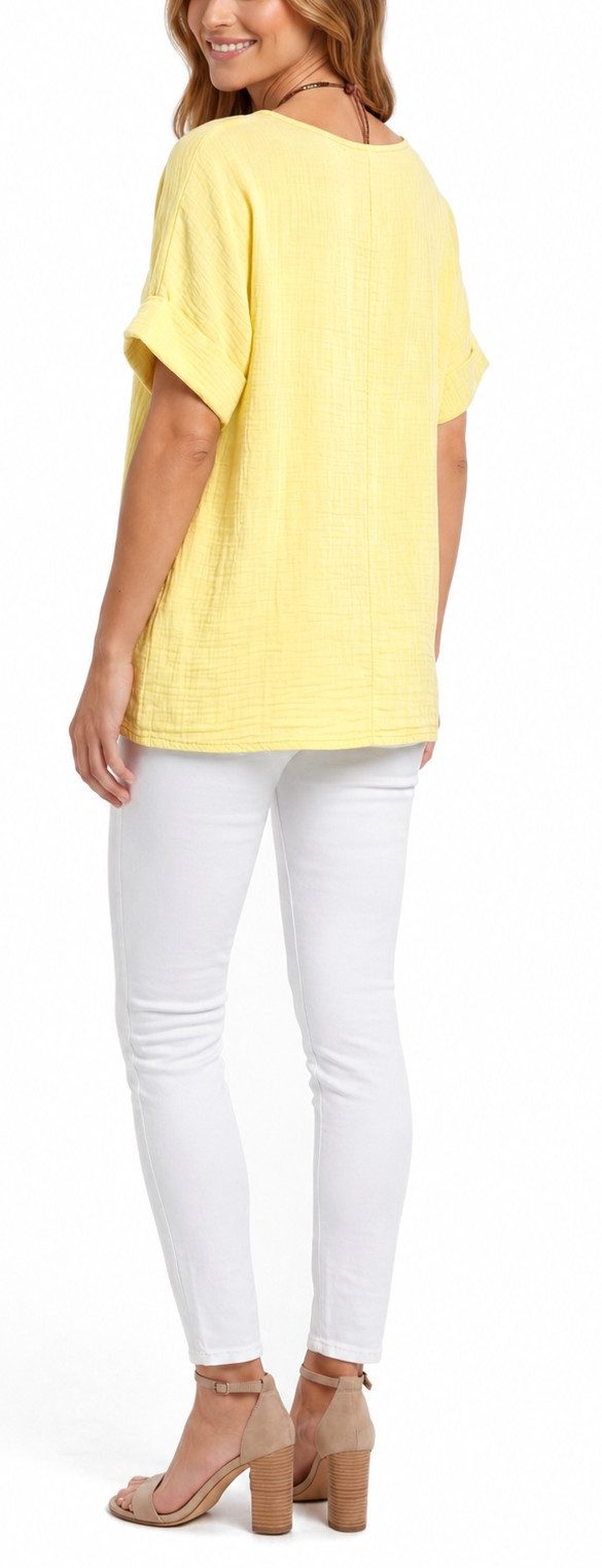 dy_mode Kurzarmbluse Damen Kurzarm Bluse Leichte Sommer Tunika Baumwollbluse Oberteil in Unifarbe, mit passende Kette