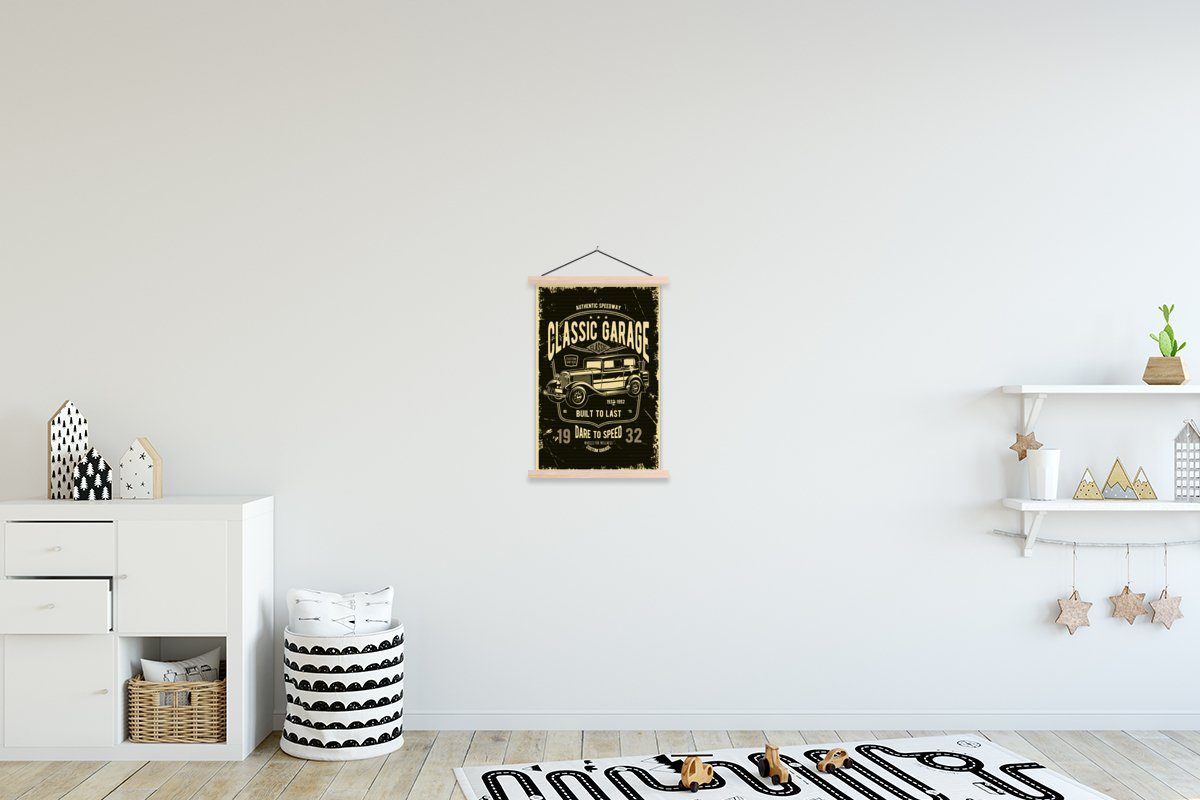 MuchoWow Poster Mancave - Auto - Retro - Garage, (1 St), Posterleiste, Textilposter für Wohnzimmer, Bilderleiste, Magnetisch