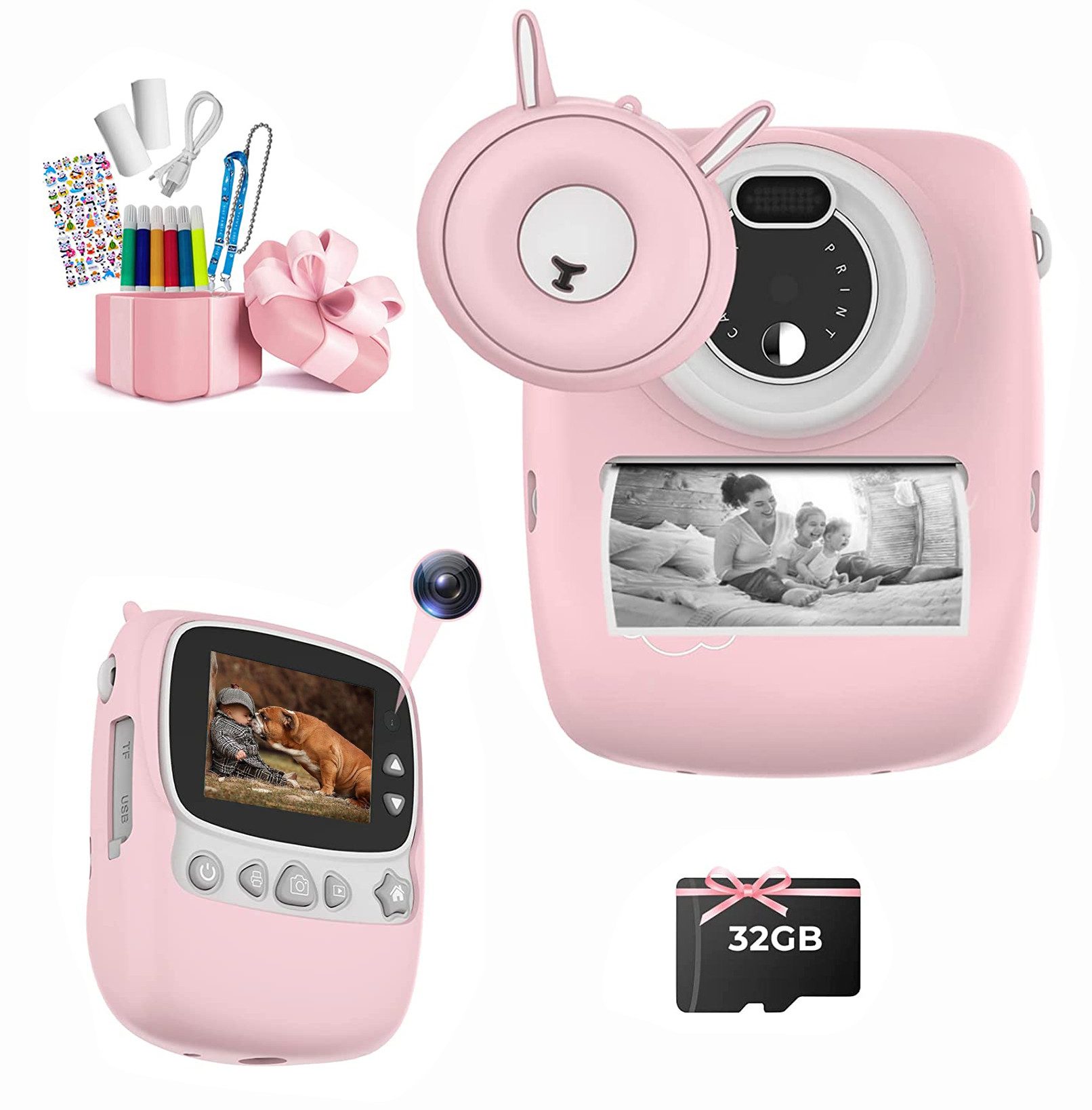 HT Kinderkamera mit 30 Megapixeln,1080P Full HD Selfie-Digitalkamera Kinderkamera (inkl. 2,4 Zoll Display und 32GB TF-Karte, ideal als Geschenk für Jungen und Mädche)