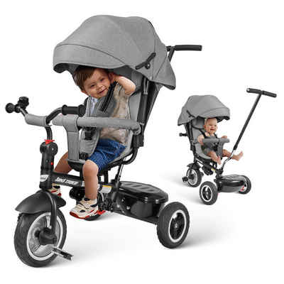 besrey Dreirad-Kinderwagen 7-in-1 Kinder Dreirad 360° drehbar Sitz und verstellbarer Rücklehne, All-Terrain-Räder aus Gummi, Freilauffunktion