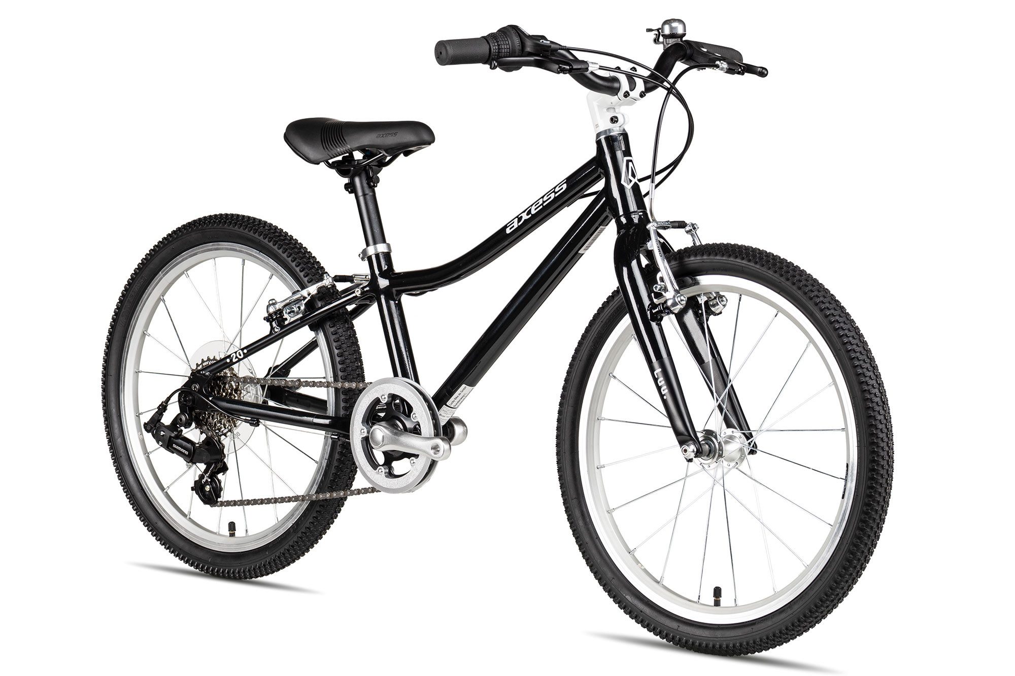 Axess Kinderfahrrad Axess LUU. 20, 7 Gang Shimano Tourney RD-FT35, Super Short Cage Schaltwerk, Kettenschaltung, besonders leichtes Kinderfahrrad schwarz/grau