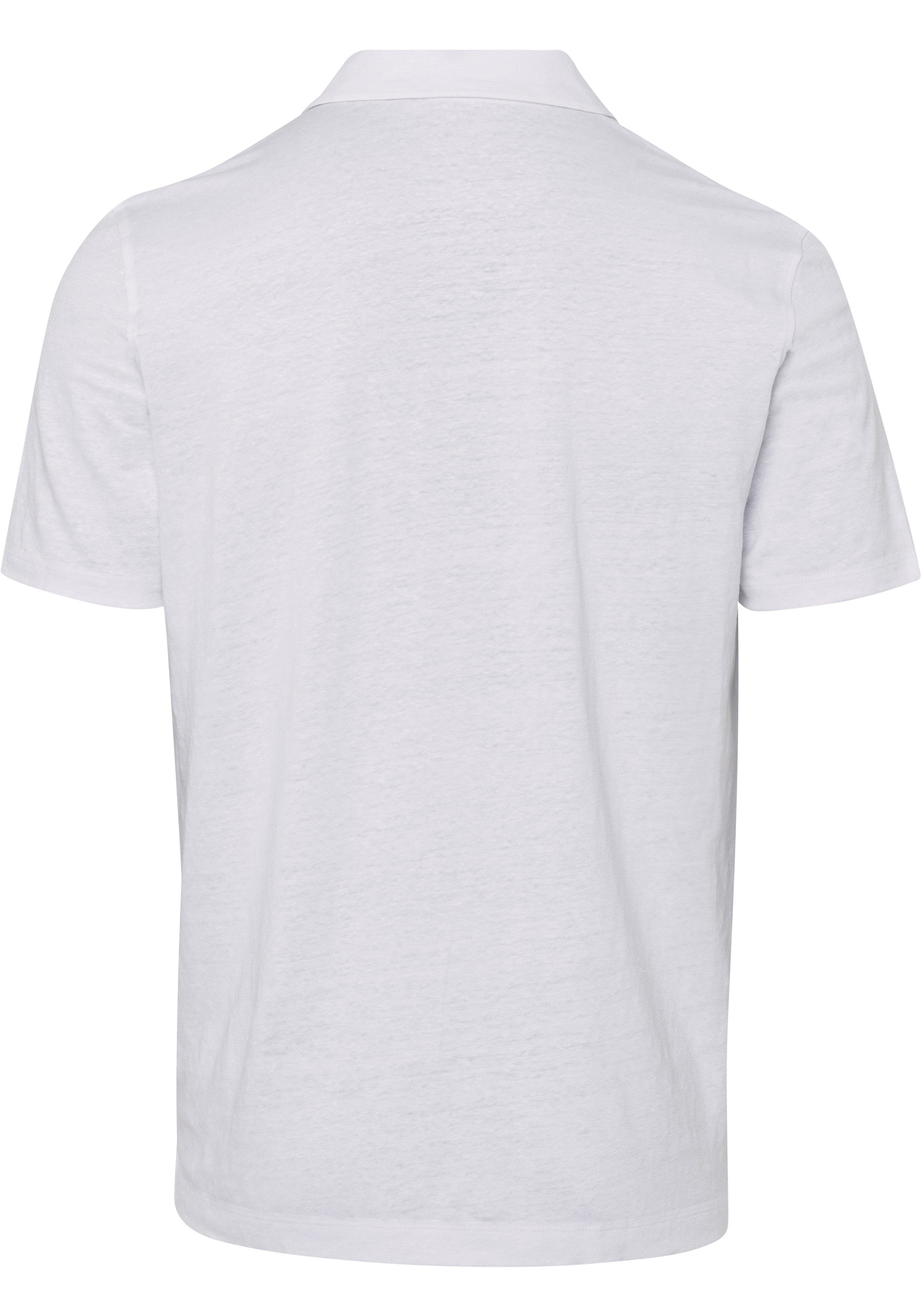 Leinen sommerlicher Hemden-Look Casual-Optik OLYMP im Poloshirt mit in weiß