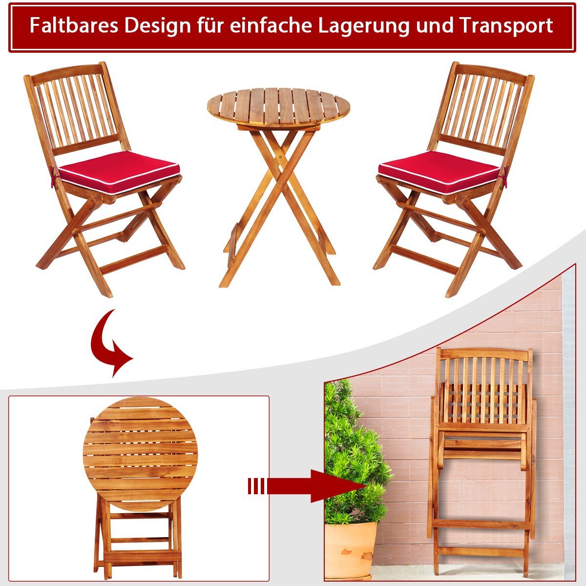 COSTWAY Balkonset, (3-tlg), klappbar, mit Sitzkissen, günstig online kaufen