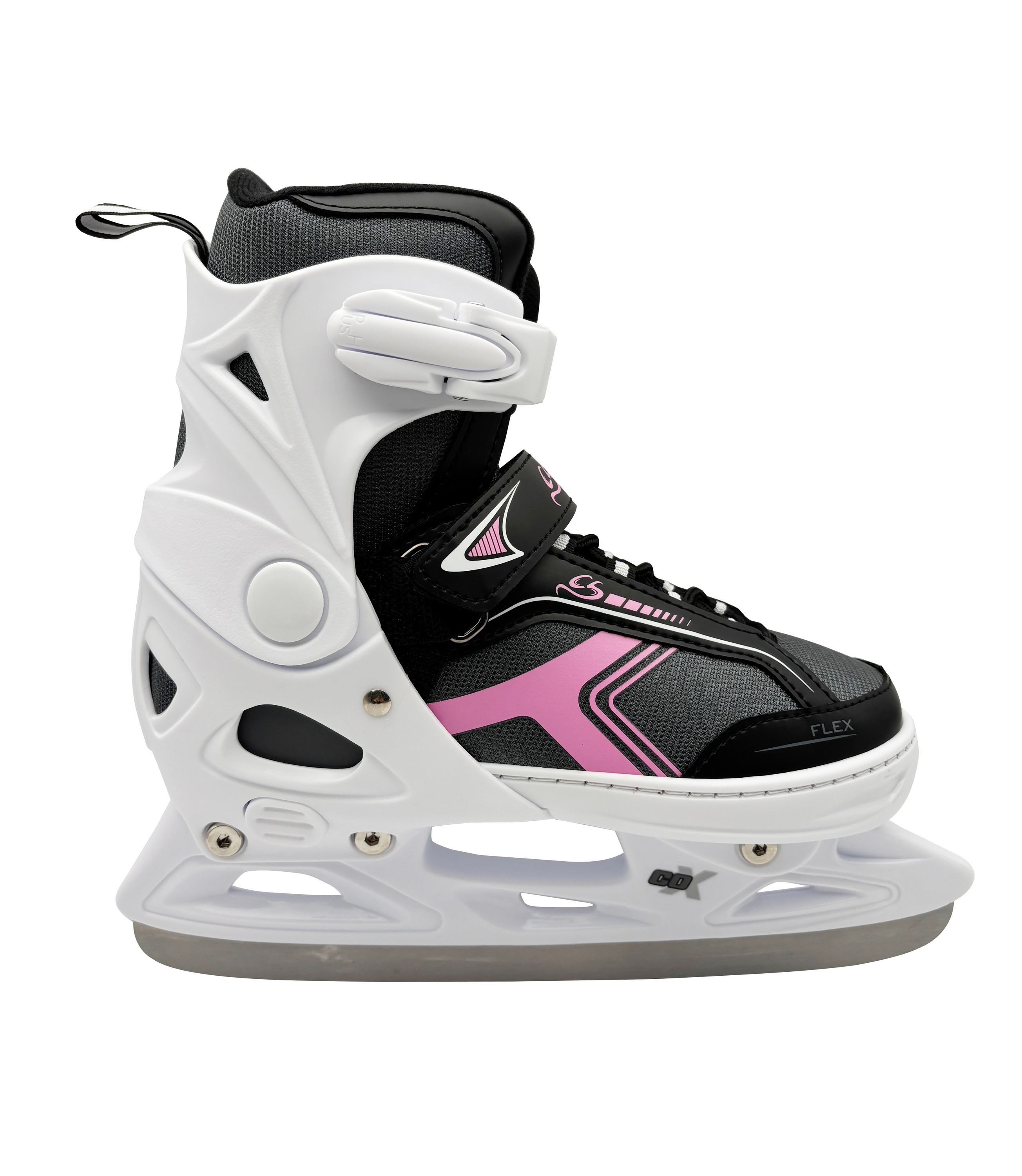 Cox Swain Schlittschuhe POLAR – größenverstellbar, Softboot – Grey/Pink – S (33-36), Verstellbare Schlittschuhe mit Edelstahlkufen