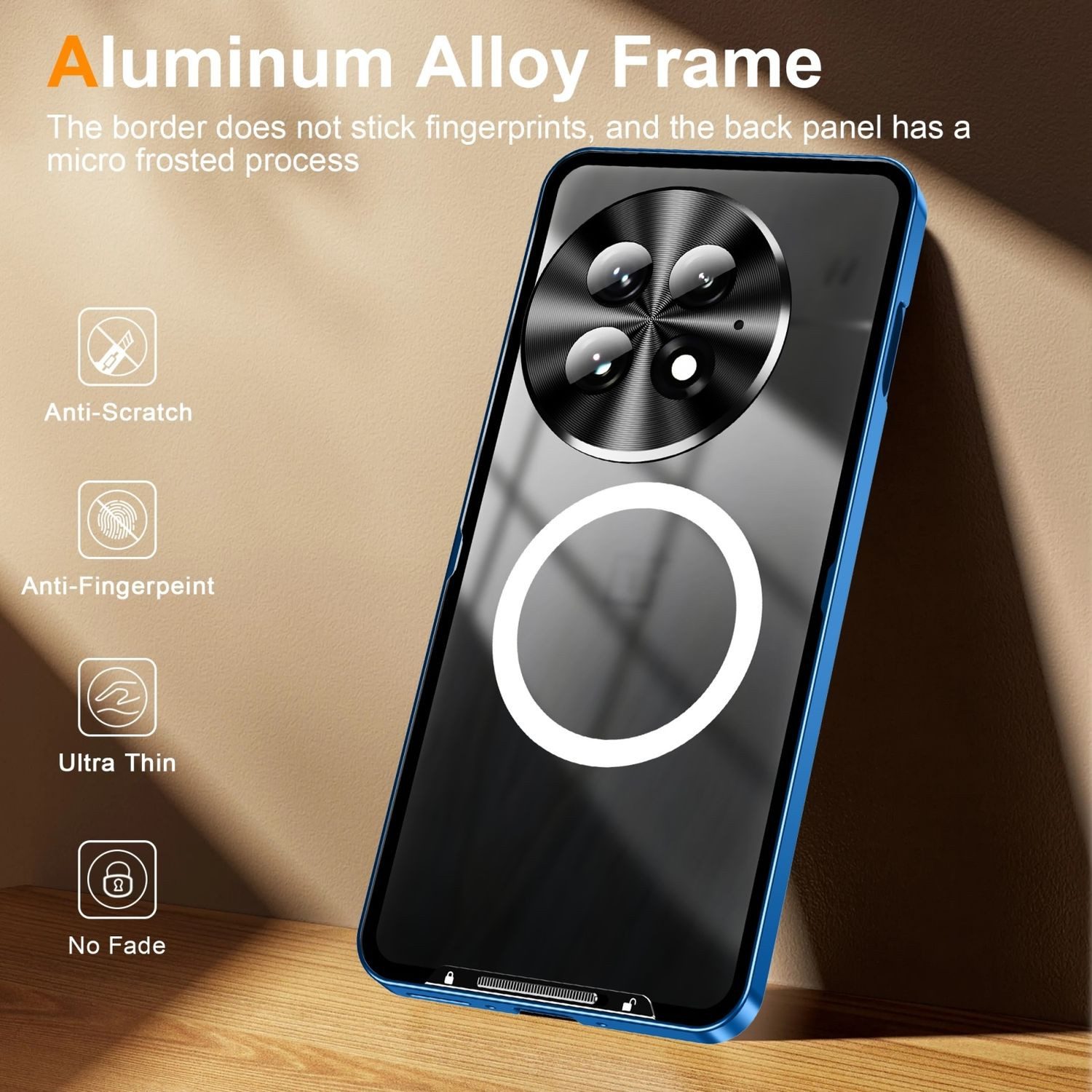 Wigento Handyhülle Für OnePlus 13 Magnetische Magsafe Metall Design Schutz Hülle Silber, MagSafe Metall Handyhülle mit erhöhter Schutzkante