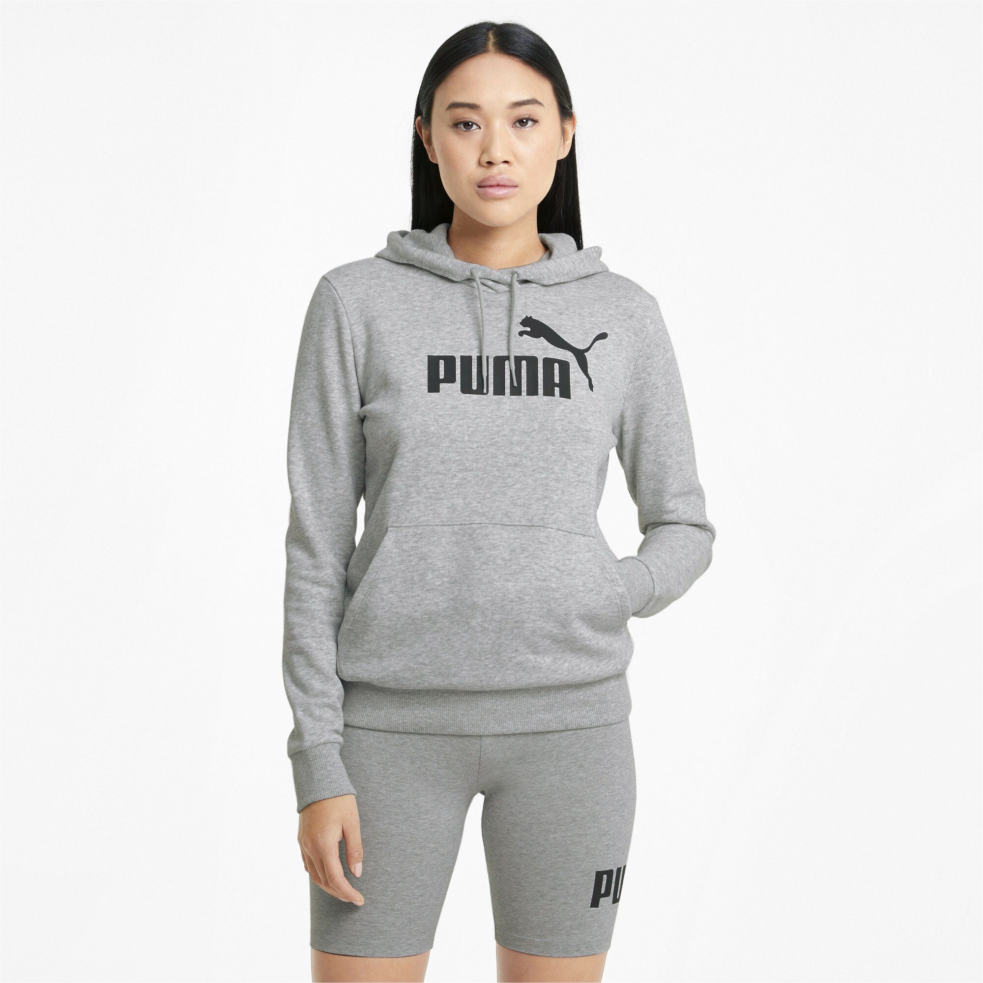 Damen Light Sweatshirt Essentials PUMA Hoodie Logo Gray Heather