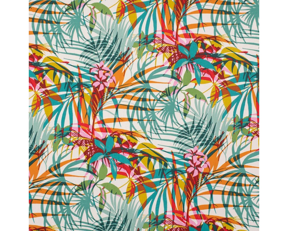 Thumbnail - SCHÖNER LEBEN. Stoff Dekostoff Baumwollstoff Poerani Exotik Blätter Blumen bunt 160cm, überbreit
