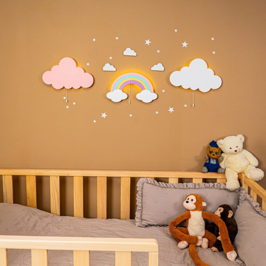 COZYCOLLECTIONS LED Wandleuchte Regenbogen LED-Wandnachtleuchte aus Holz, LED, Warmweiß, Montessori-Design: ruhige Formen, warmes LED, kabellos