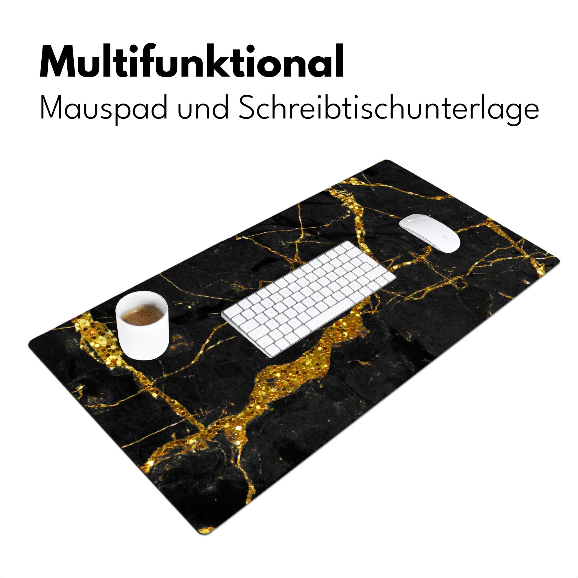 MuchoWow Gaming Mauspad Marmor - Gold - Schwarz - Marmoroptik - Luxus - Glitzer (1-St), Gaming Mauspad XXL, Schreibtischunterlage, Desk Mat Groß, 80x40 cm