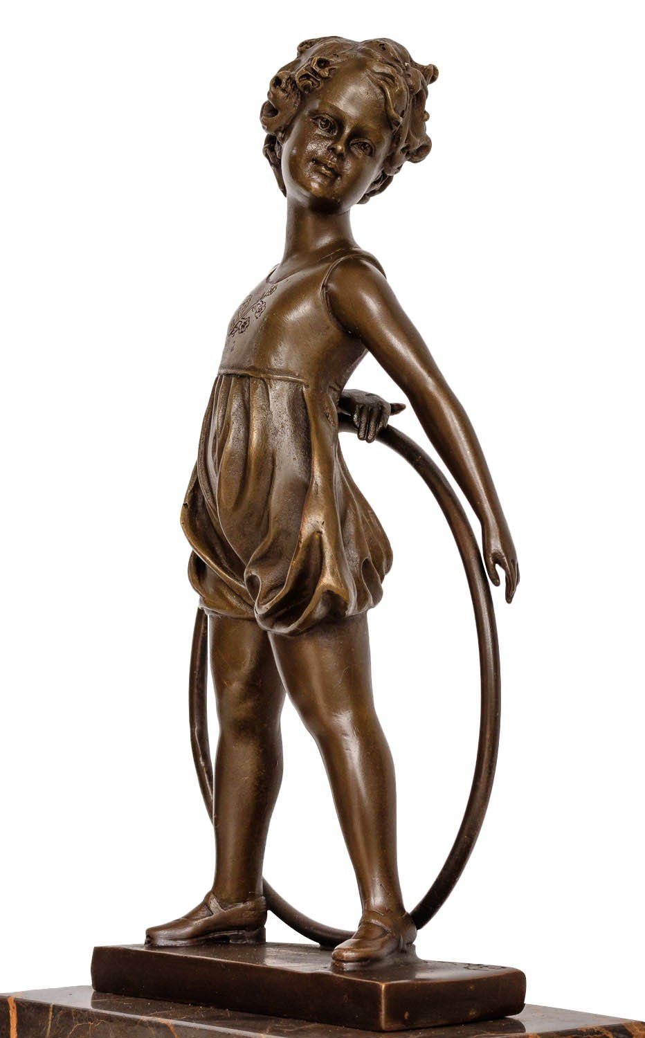 Bronzeskulptur Mädchen mit Hula Hoop Reifen im Antik-Stil Bronze Figur Statue 