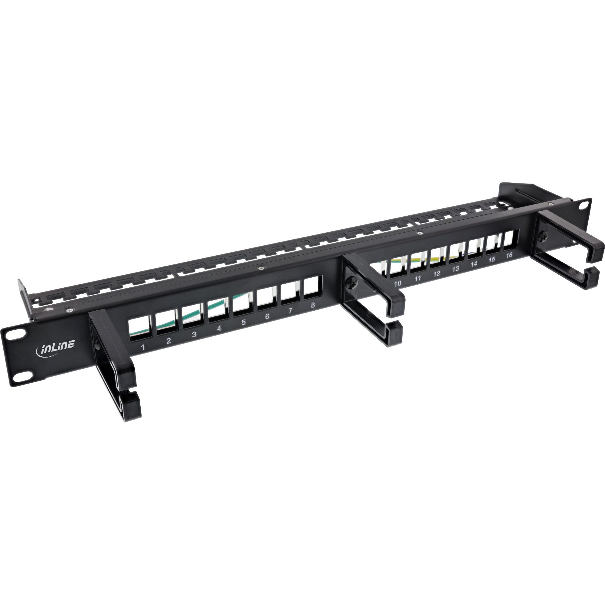 16-fach, Keystone Leerblech mit 3 Bügeln, 19", 1HE, schwarz Netzwerk-Patch-Panel
