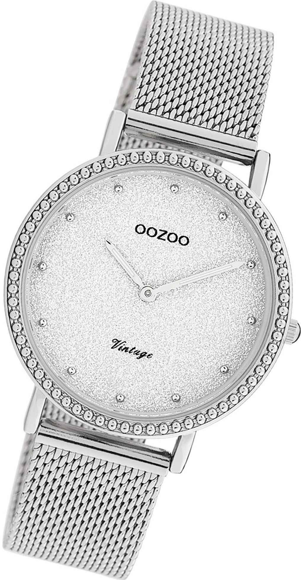Analog, Oozoo rundes mittel Edelstahlarmband Damen Armbanduhr Damenuhr (ca. 34mm) Gehäuse, OOZOO Vintage silber, Quarzuhr