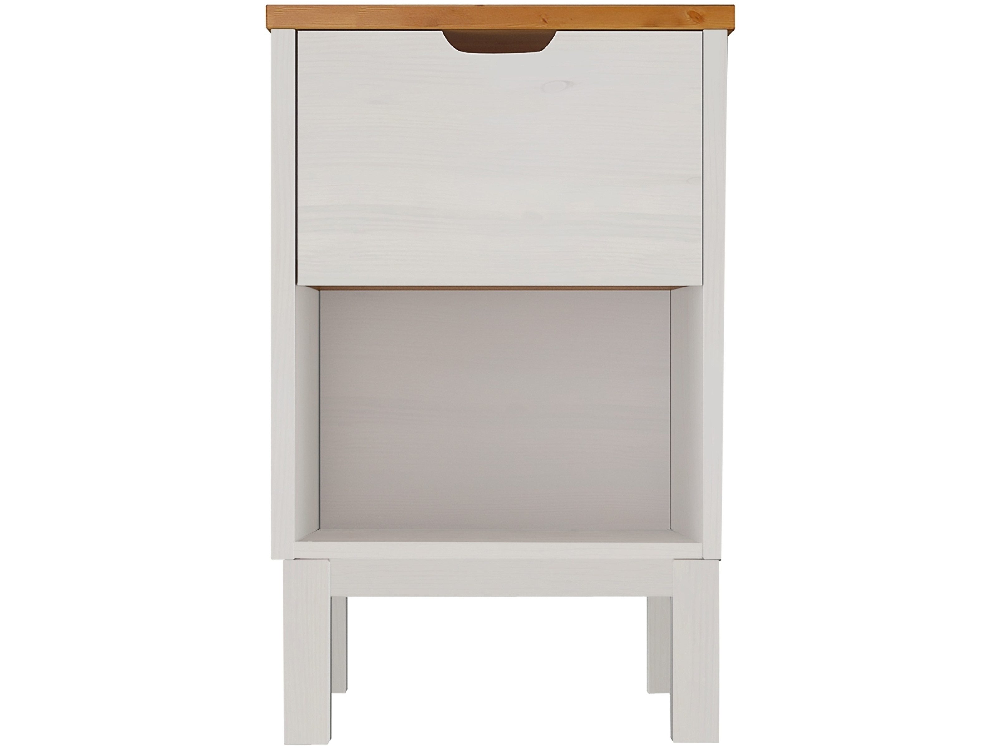 freiraum Nachtkommode Nachtkommode >Poznan< 1 Schublade in Weiß / Honig, Kiefer/MDF - 38x59x, 1 Schublade in Weiß / Honig, Kiefer/MDF - 38x59x35cm (BxHxT)
