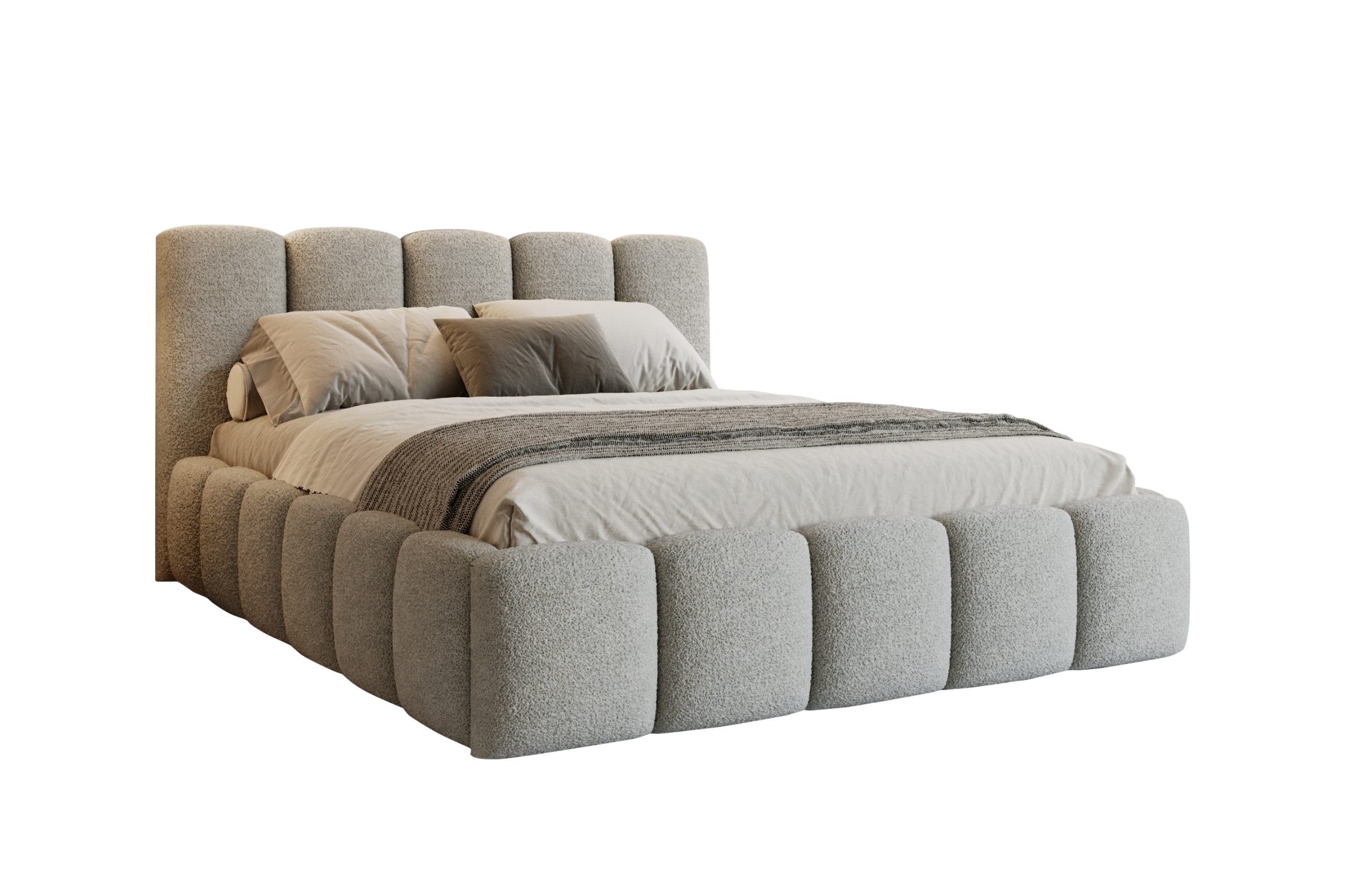 Deine Möbel 24 Polsterbett VIVIAN Bubble Bett Stauraumbett in Bouclé (Set, 1-tlg., Bouclé-Stoff in Creme Beige Weiß Grau Hellgrau Dunkelgrau), modernes Bubble Bett in 140x200 / 160x200 / 180x200 / 200x200 cm