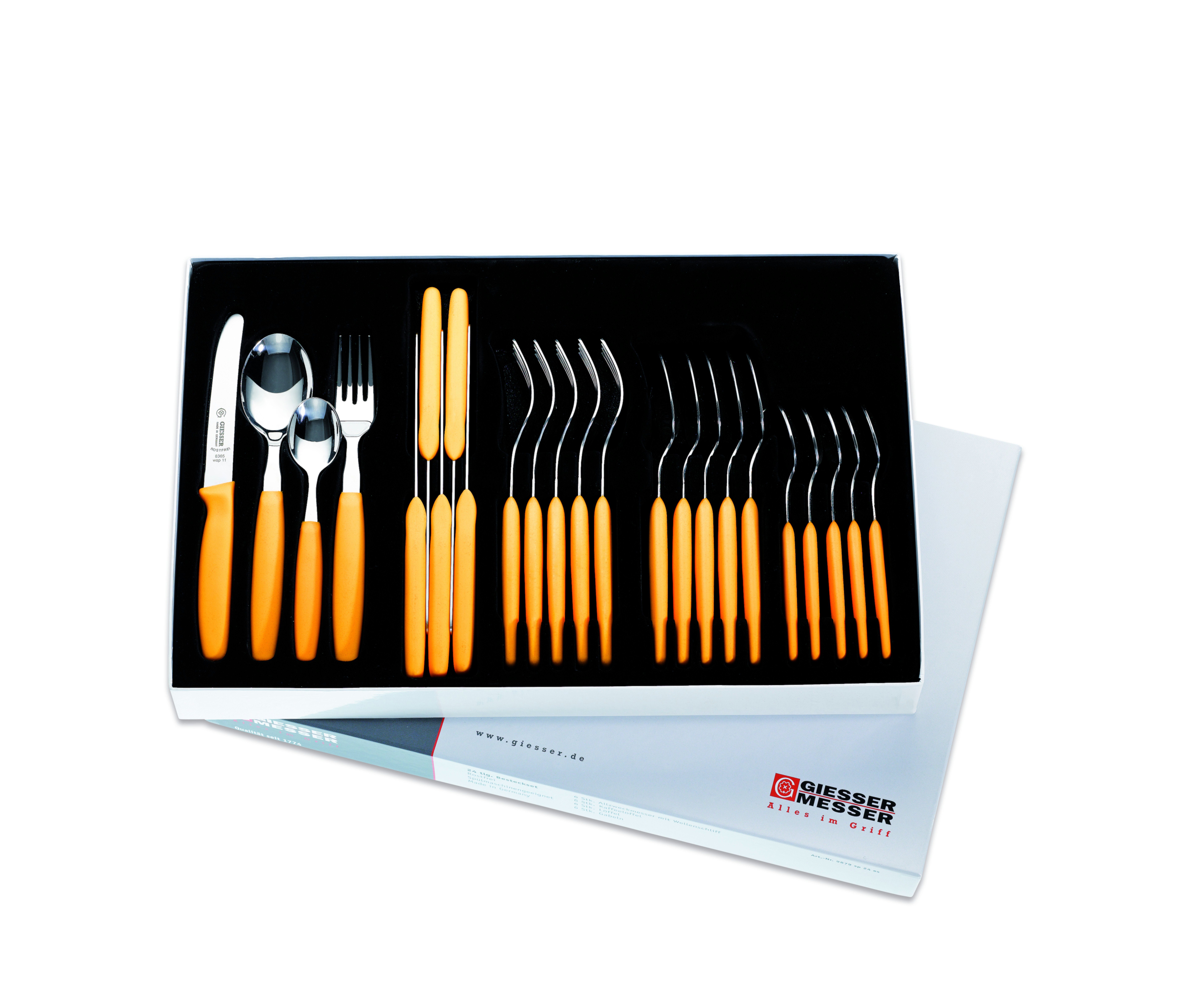 GIESSER Besteck-Set Allzweckmesser, Gabel, Löffel, Teelöffel 9879 sp 24, 6 Personen, Edelstahl, spülmaschinenfest, Made in Germany, formschön, stabil
