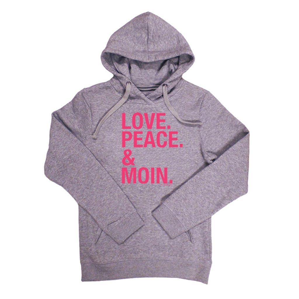 goldmarie Kapuzenpullover LOVE PEACE MOIN grau meliert (1-tlg) mit Frontprint