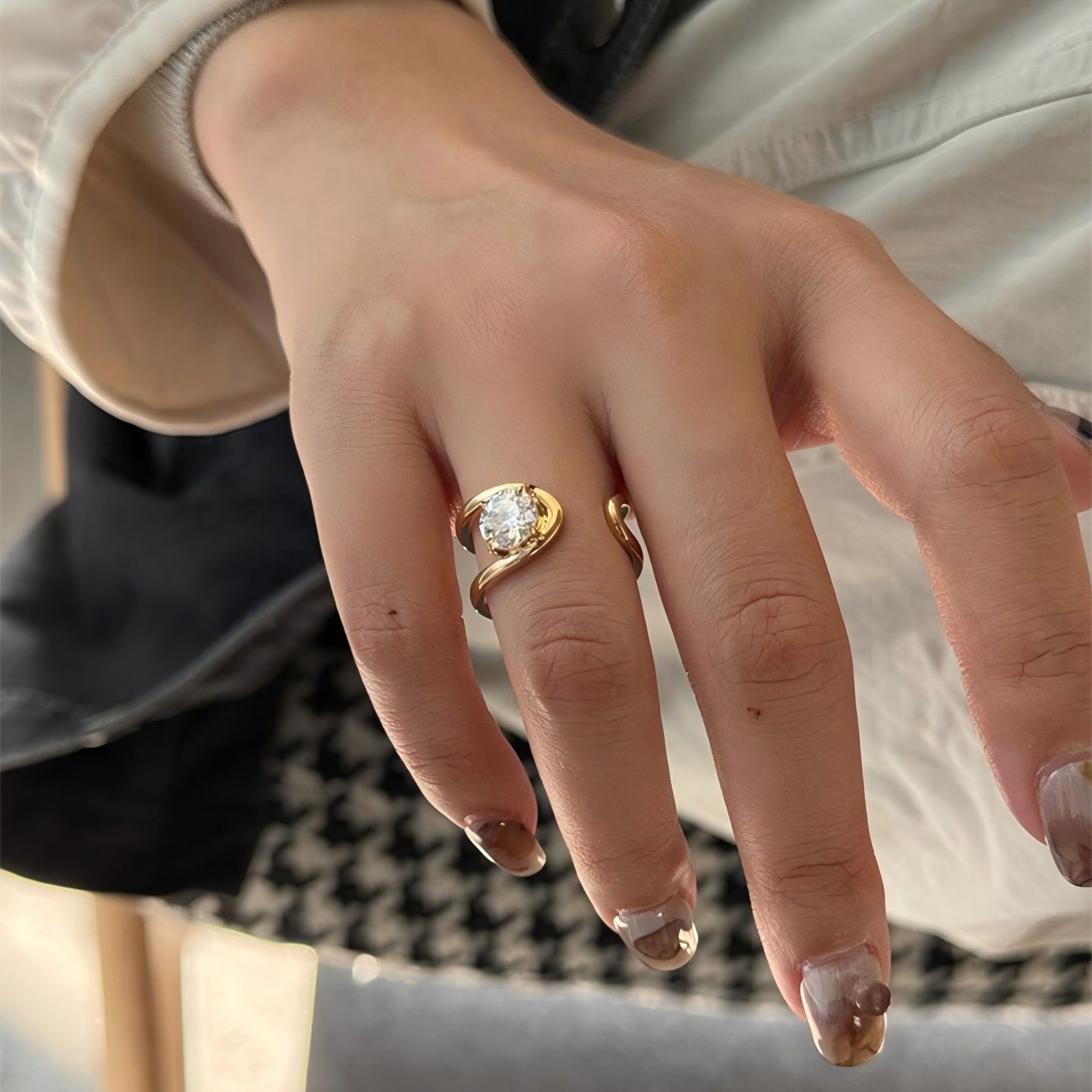 Jumpeak Diamantring 1,5/2ct Diamantring für Damen, Damenring aus 585er Gold, offener Ring, Paarringe,Geschenke zum Hochzeitstag,Echtheitszertifikat,Partnerringe