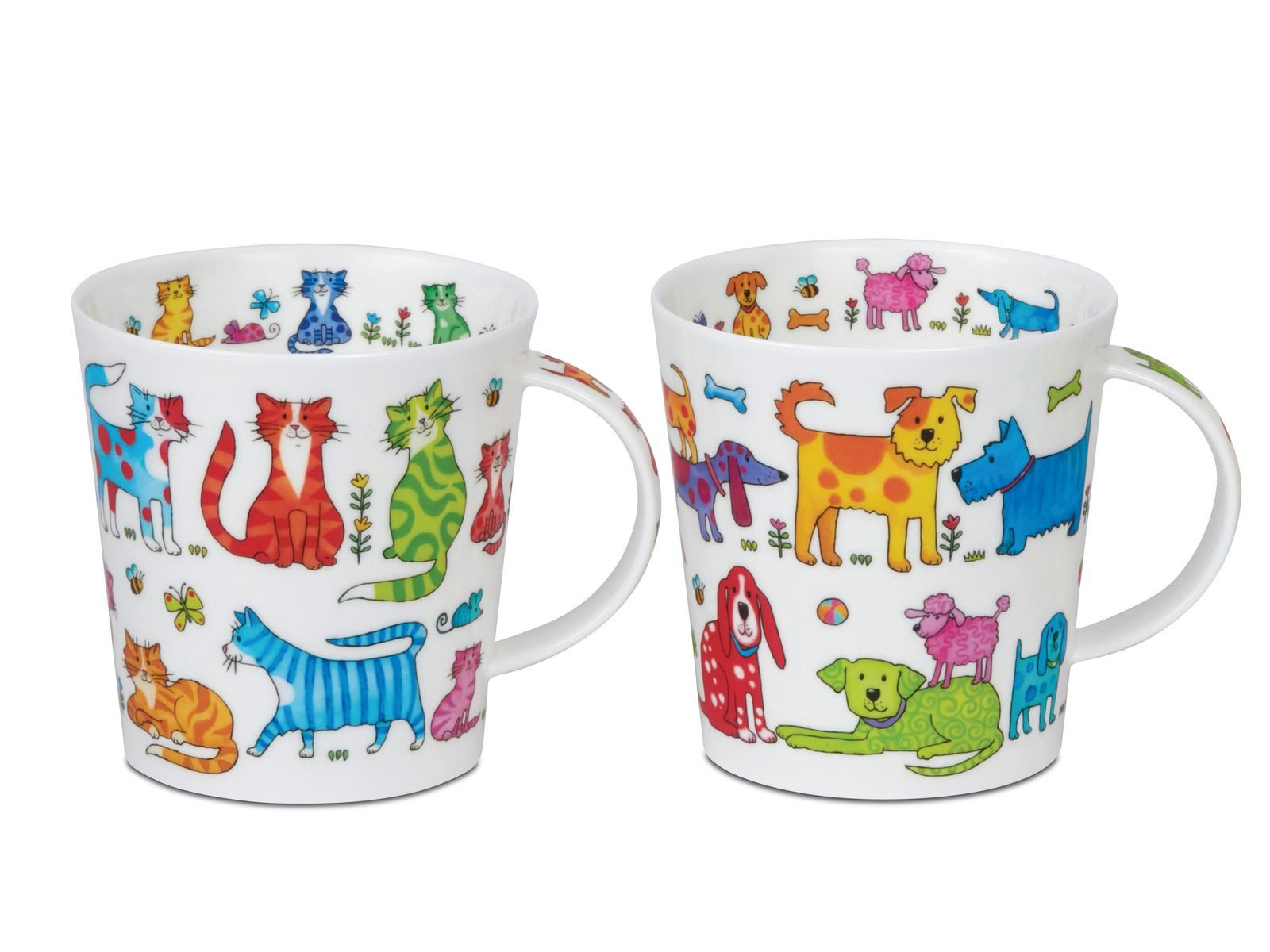 Dunoon Tasse 2er Set Becher Cairngorm Colourful Crew Katzen und Hunde 0,48 l, 1-tlg., Porzellan, Spülmaschinengeeignet