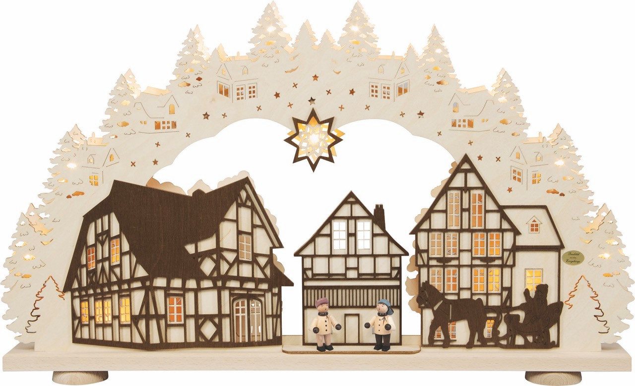 SAICO Original LED Schwibbogen 3D-Lichterbogen, Kontraste, Altstadt- und Waldmotiv, Premium LED-Beleuchtung, warmweiß, BxHxT: 66x40x6 cm