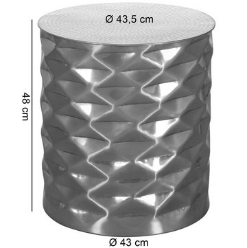 FINEBUY Beistelltisch SuVa12246_1 (43,5x48x43,5 cm Aluminium Hammerschlag Silber Rund), Kleiner Wohnzimmertisch, Sofatisch Orientalisch