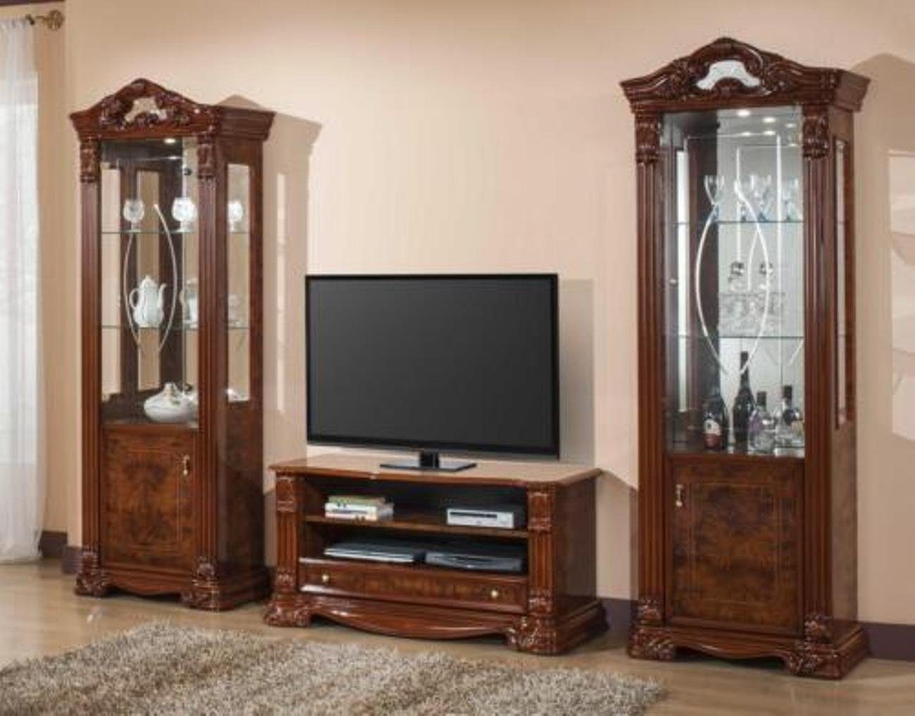 Wohnwand Braune Vitrine aus Holz mit luxuriösem Design für das Wohnzimmer