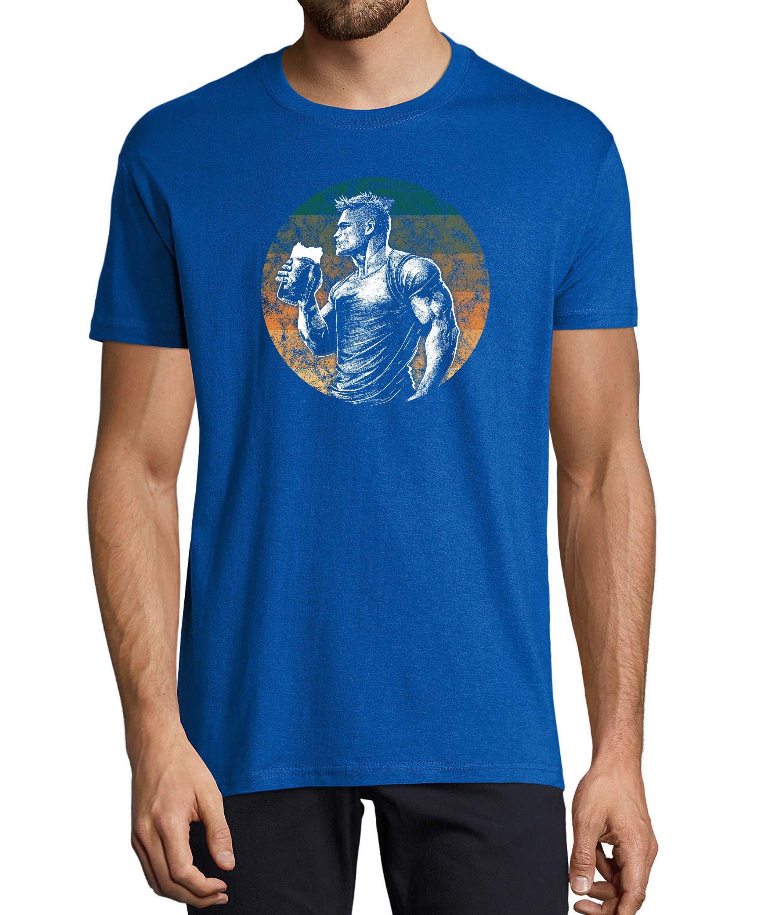 - mit i298 T-Shirt Aufdruck Print Shirt Mann Muskulöser Bier mit Herren Regular Baumwollshirt blau einem Mass royal Fit, MyDesign24