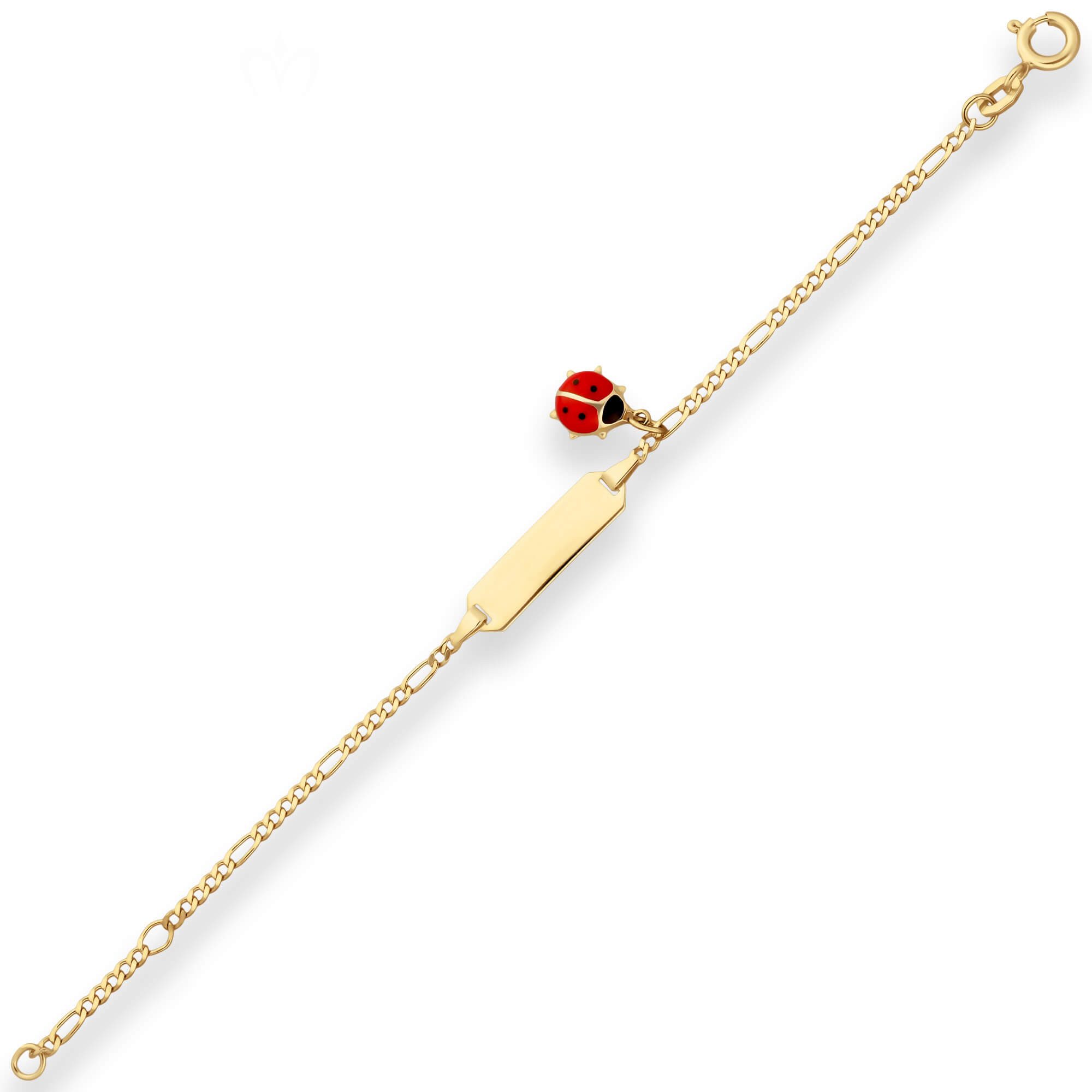 Schmuck Krone Goldarmband Id-Armband Figarokette diamantiert Marienkäfer 333 Gelbgold, Gold 333