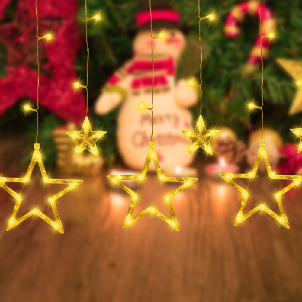 interGo LED-Lichtervorhang »2m Sterne Lichtervorhang für Innen aussen  Weihnachtsdeko Beleuchtung«, Weihnachtsdeko lichternetze Weihnachten  Lichterschlauch