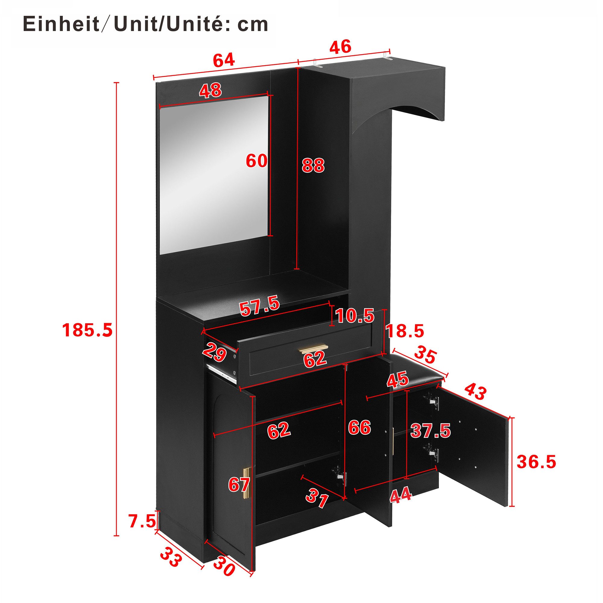MODFU Garderoben-Set Garderoben-Set, (Kinderkleiderschrank, Garderobenständer, 1-St., 110 x 33 x 185.5 cm), mit verstellbaren Schuhregalen