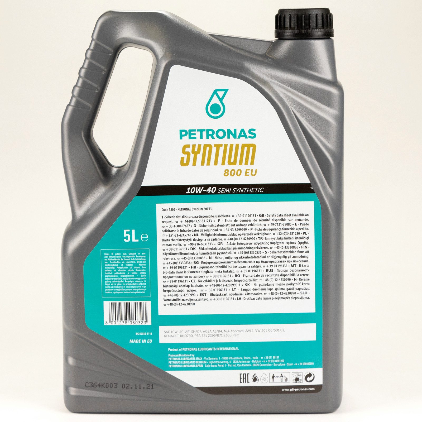 Petronas Motoröl Petronas Syntium 800 EU Motoröl Öl 10W40 5L ACEA A3/B4 SN/CF 18025019